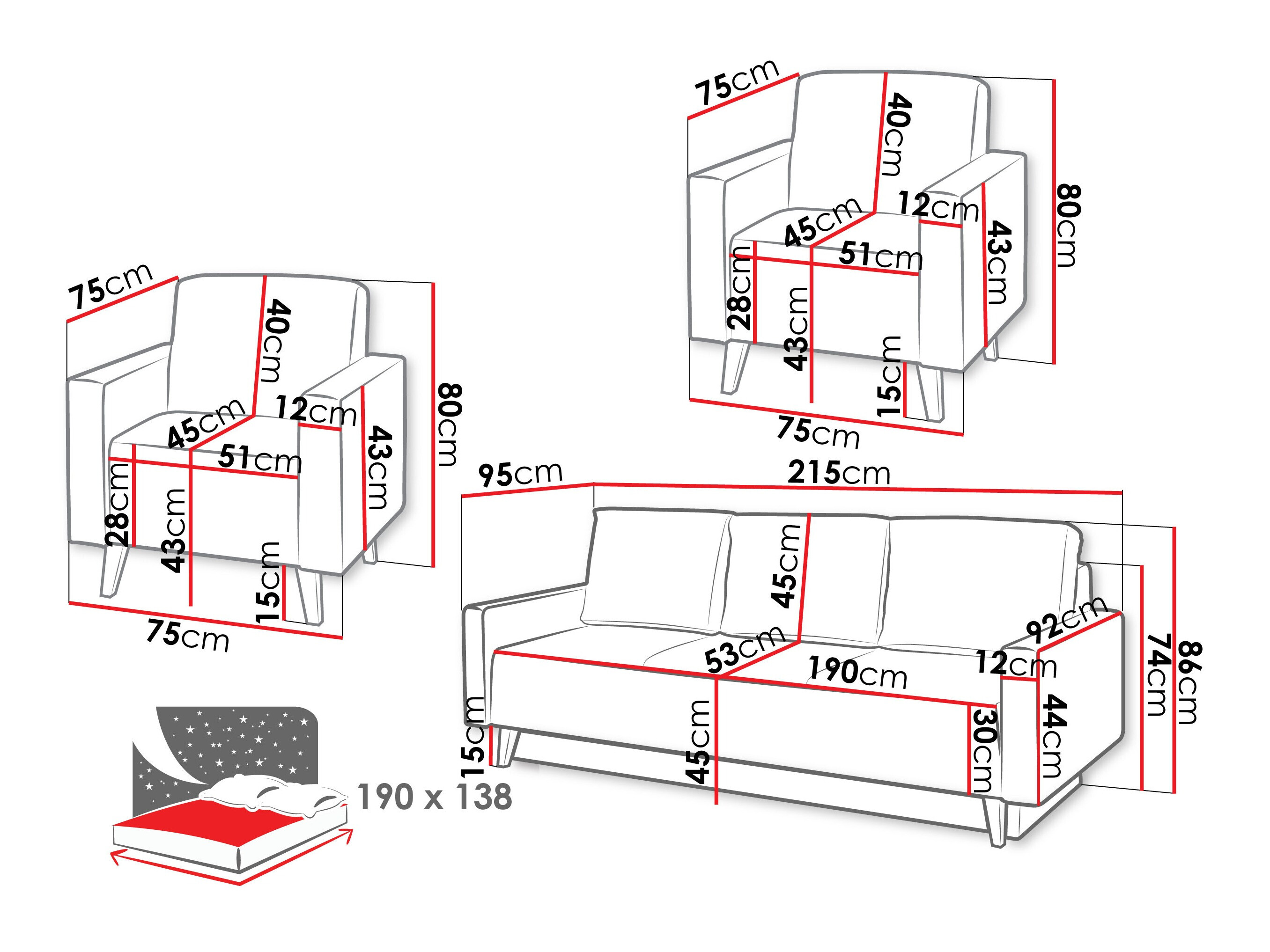 Conjunto de muebles tapizado Delbene 133 (Verita 03)