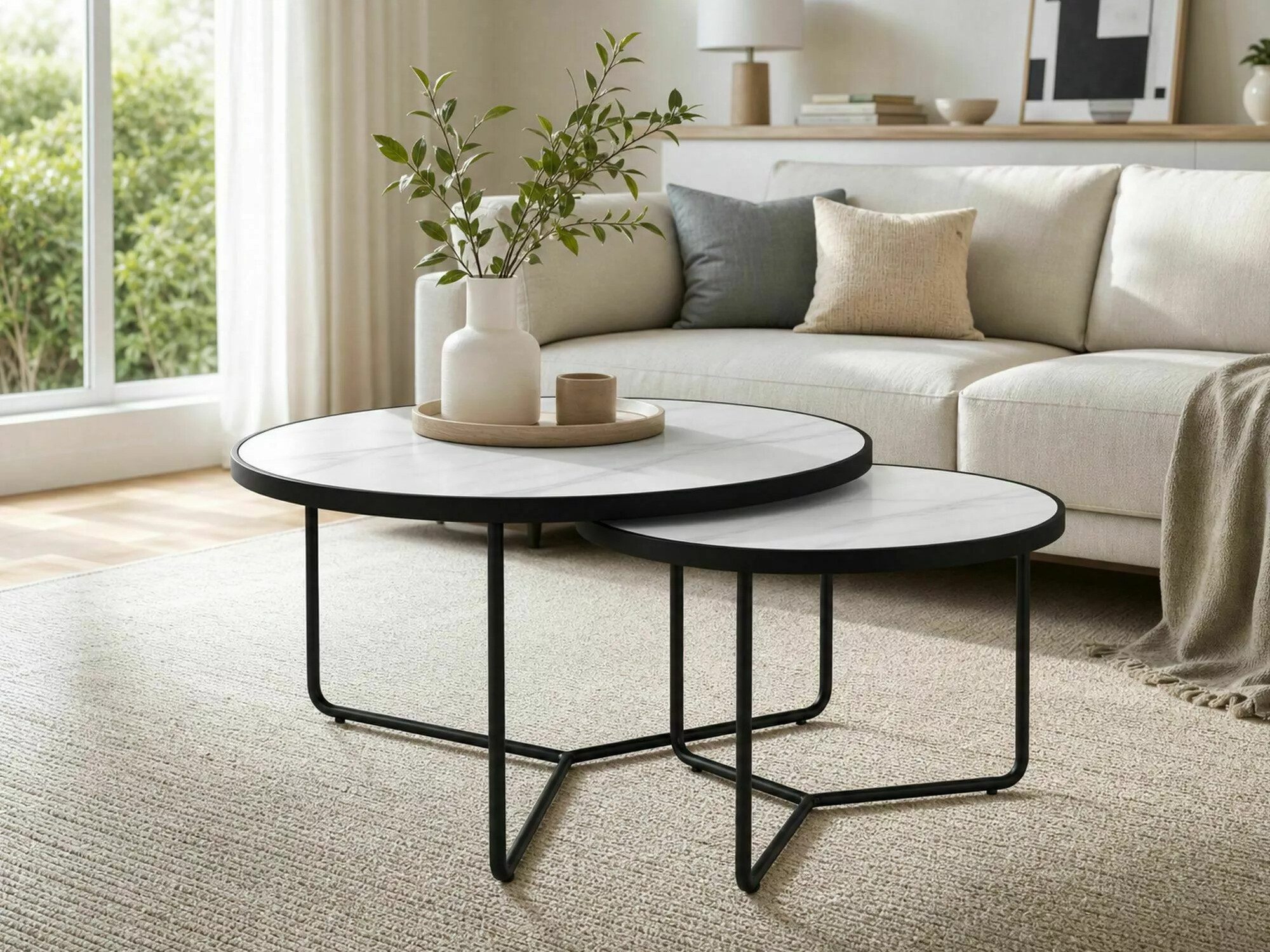 Conjunto mesa de centro Detroit 252 (Mármol blanco + Negro)