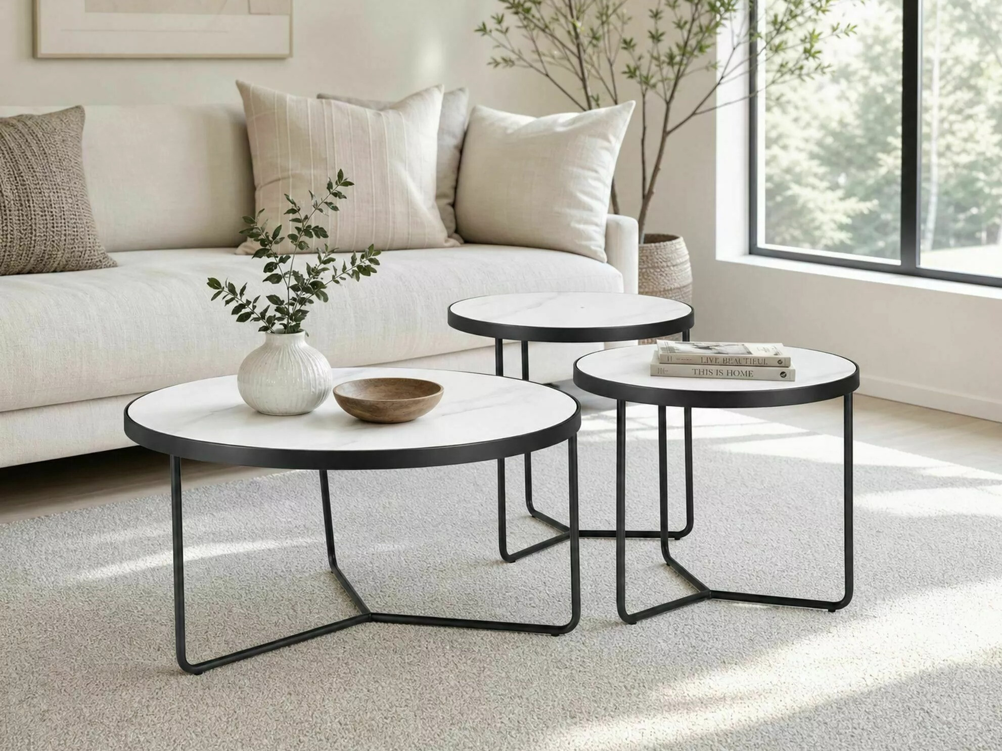 Conjunto mesa de centro Detroit 570 (Mármol blanco + Negro)