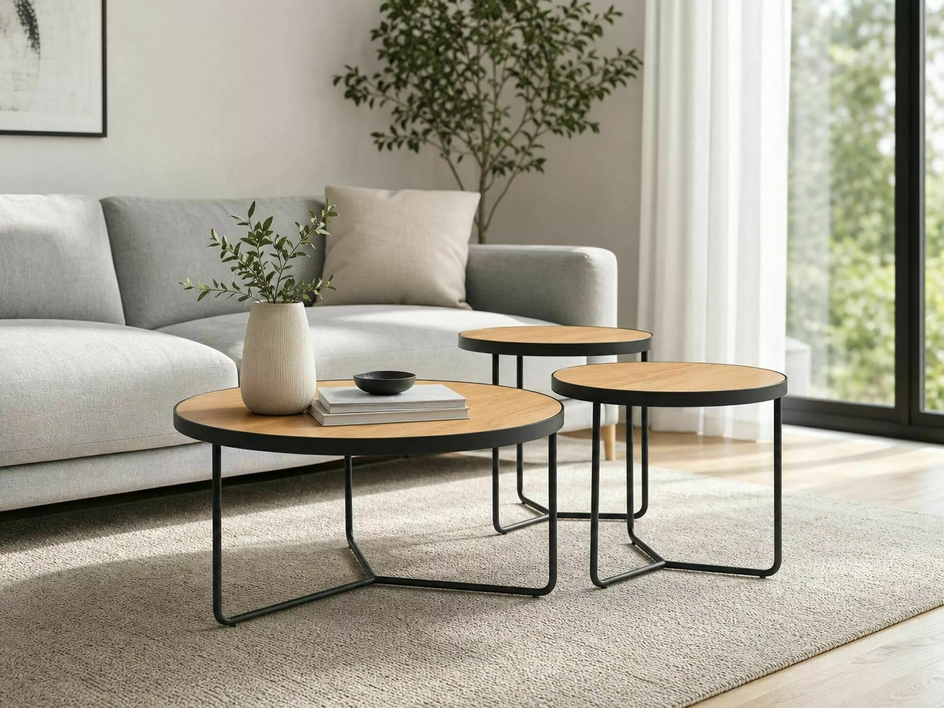 Conjunto mesa de centro Detroit 570 (Roble + Negro)
