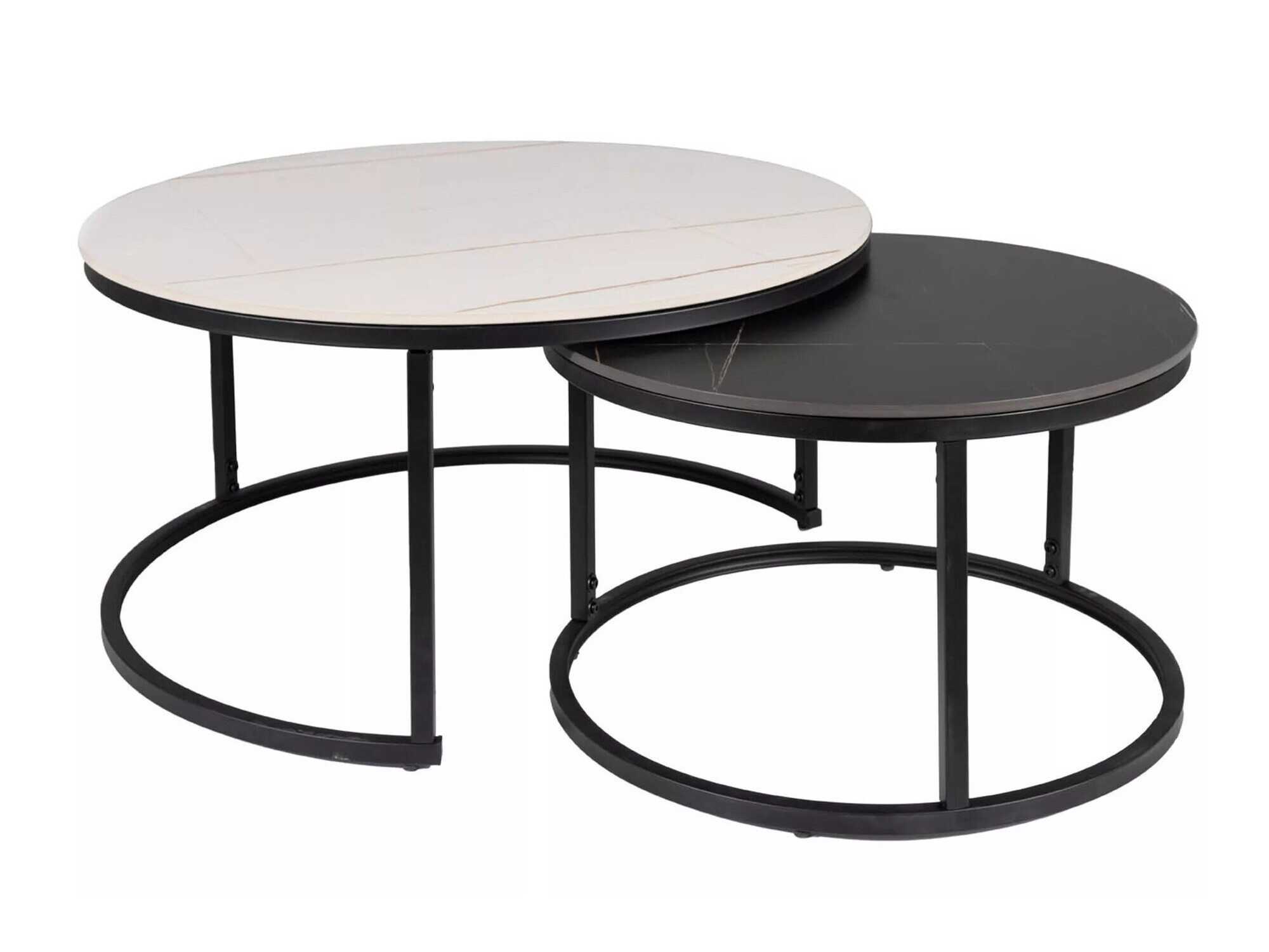 Conjunto mesa de centro Detroit 607 (Mármol blanco + Mármol negro + Negro)