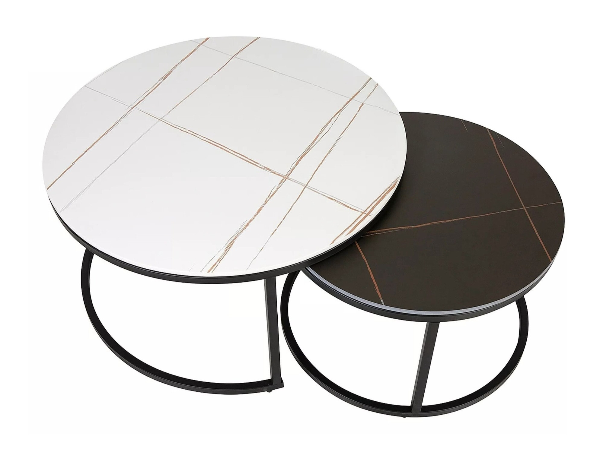 Conjunto mesa de centro Detroit 607 (Mármol blanco + Mármol negro + Negro)