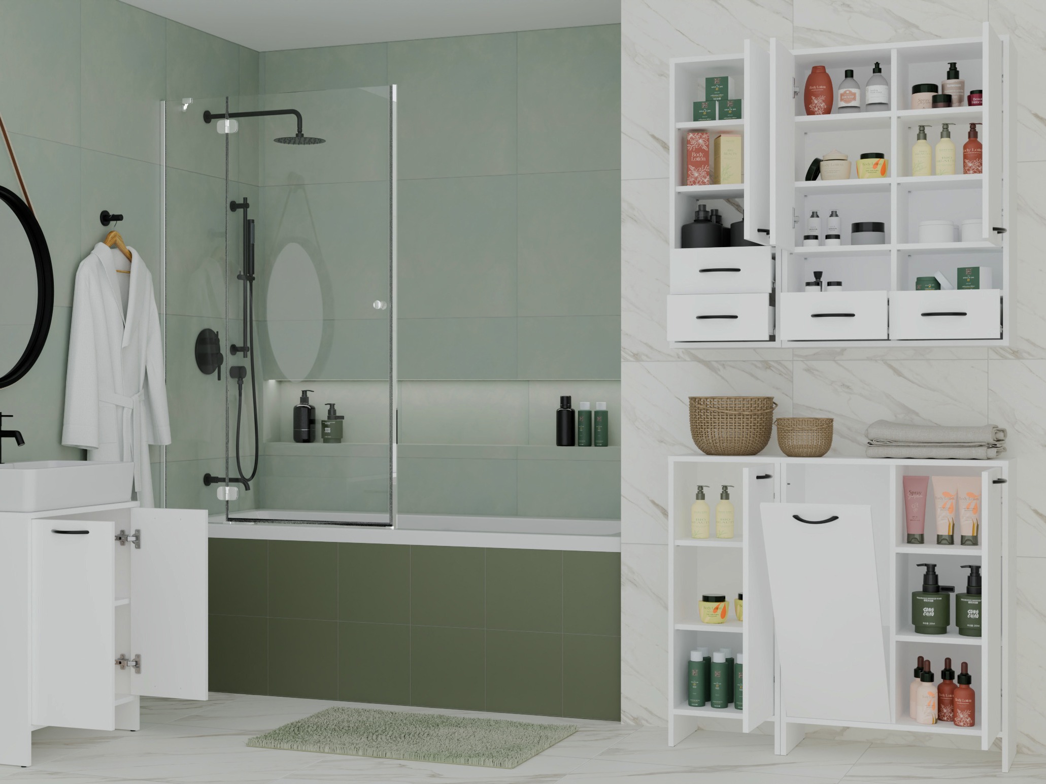 Armario de pie para baño Servou 110 (Blanco)