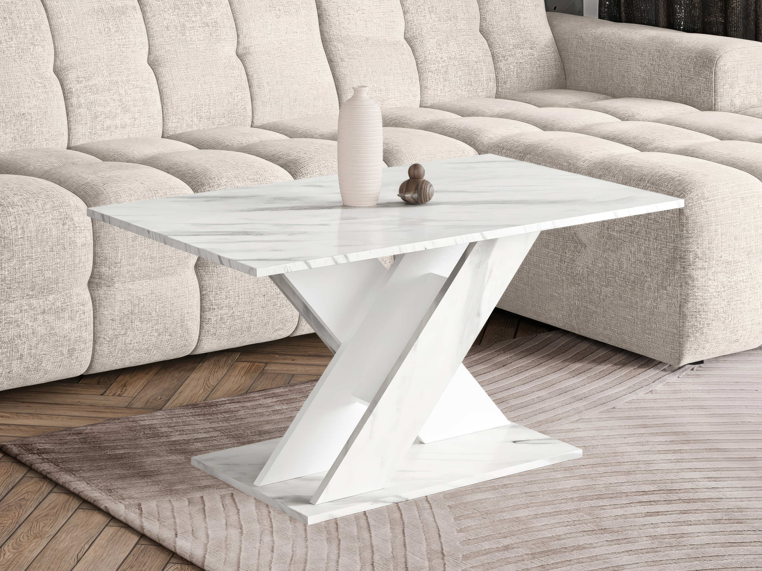Mesa de centro Goodyear 140 (Mármol blanco + Blanco)