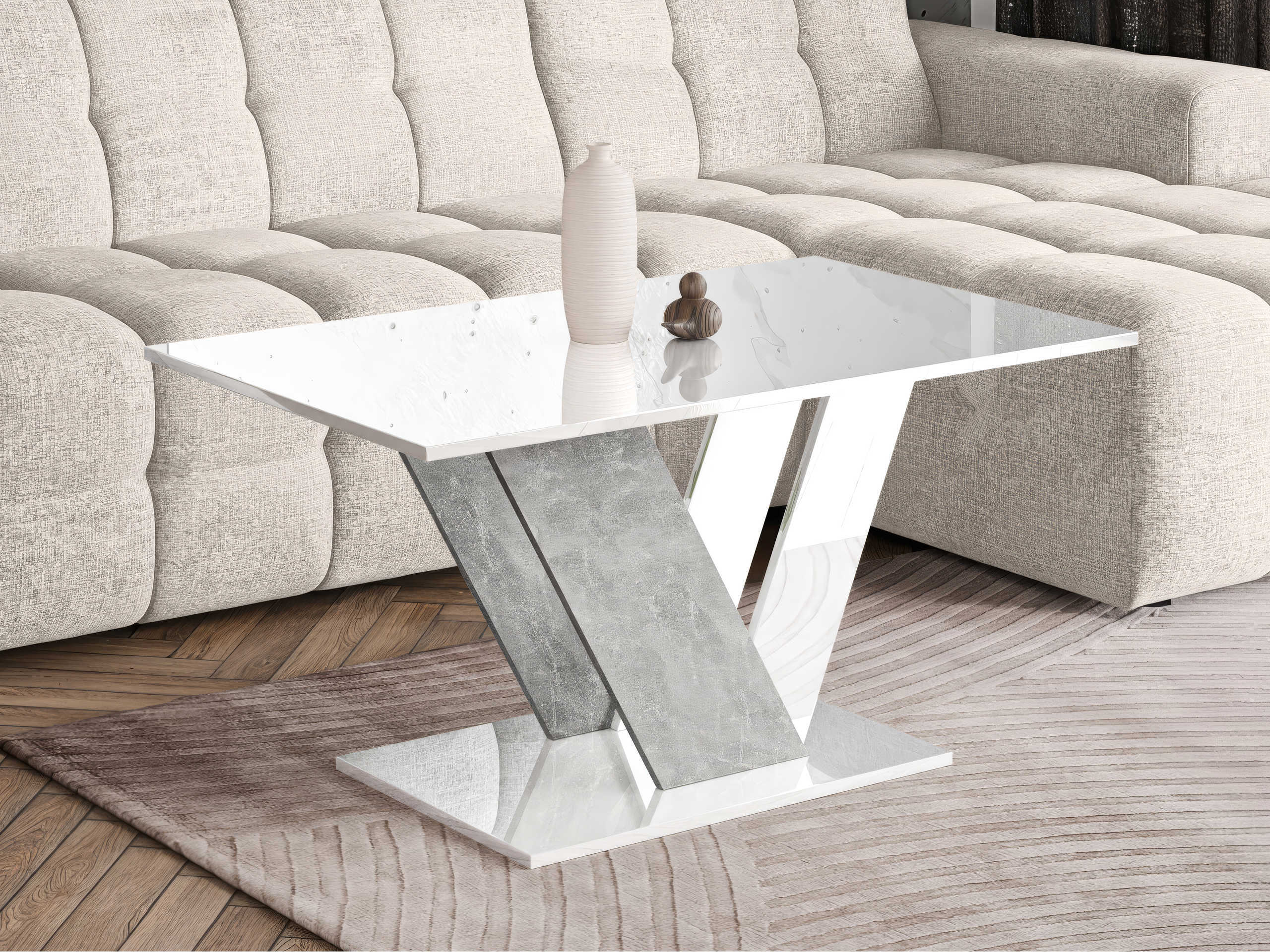 Mesa de centro Goodyear 142 (Blanco brillante + Hormigón)
