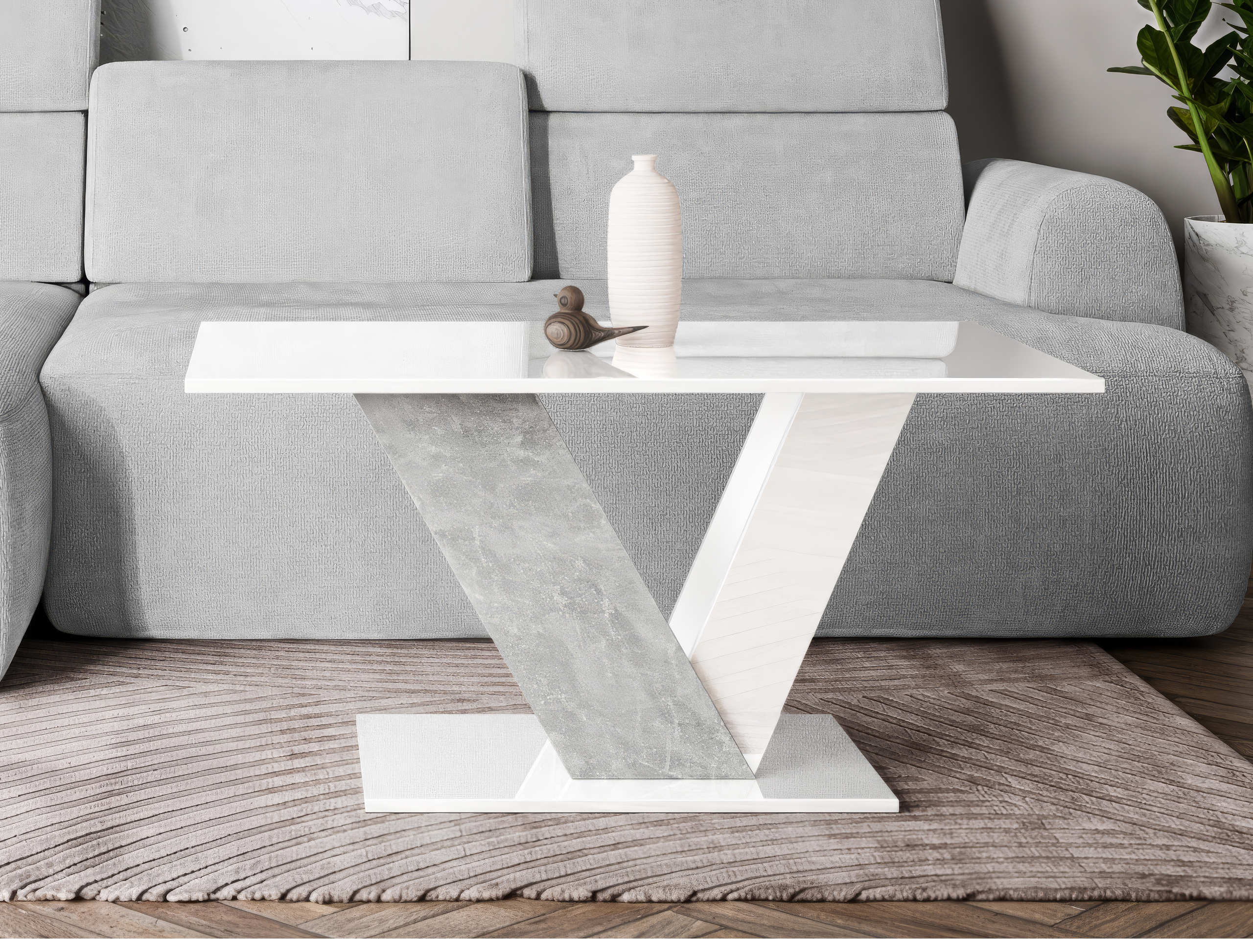 Mesa de centro Goodyear 142 (Blanco brillante + Hormigón)