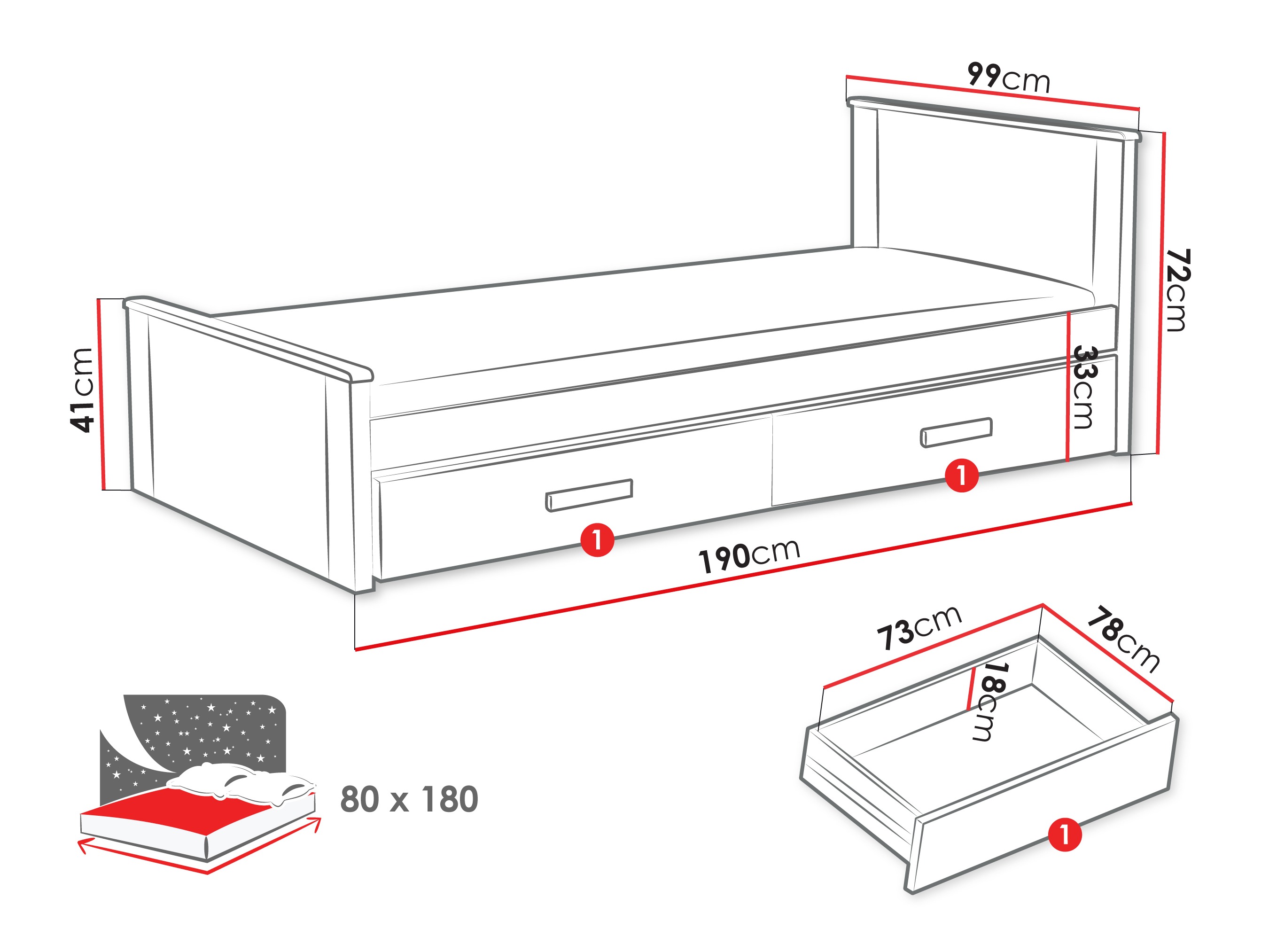 Cama Henderson 115 (Blanco + Roble Sonoma)
