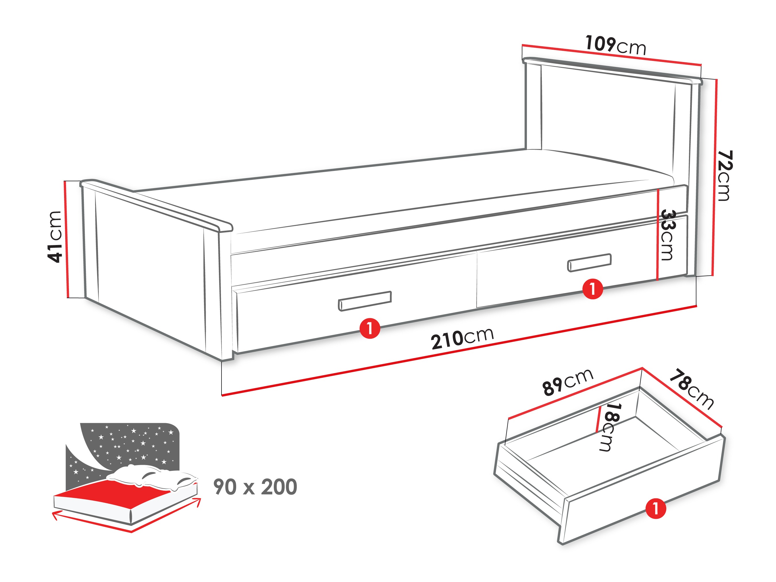 Cama Henderson 116 (Blanco + Roble Sonoma)