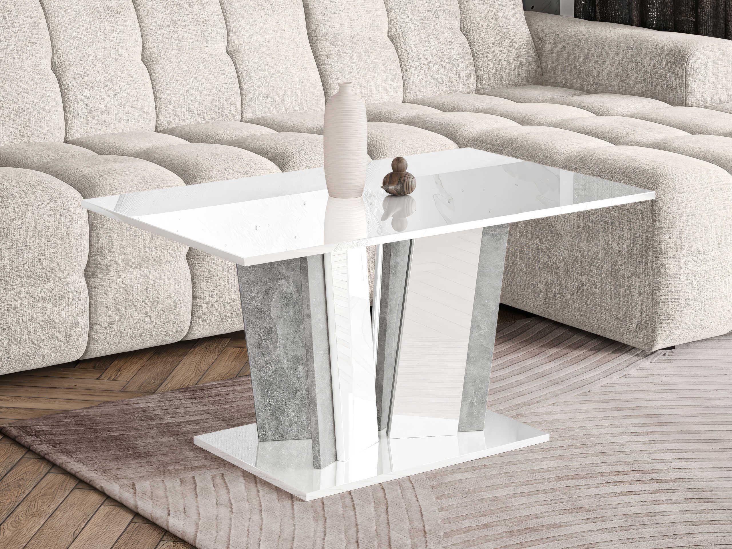 Mesa de centro Goodyear 143 (Blanco brillante + Hormigón)