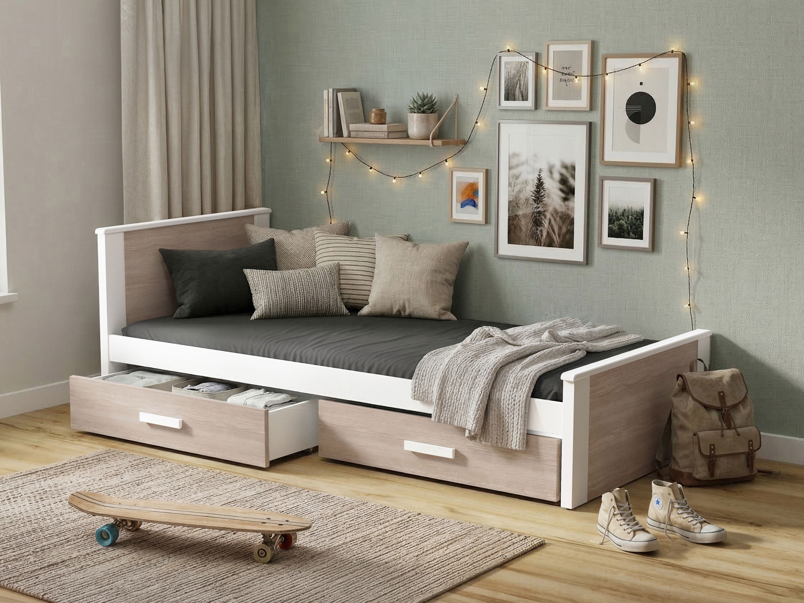 Cama Henderson 116 (Blanco + Roble Sonoma)