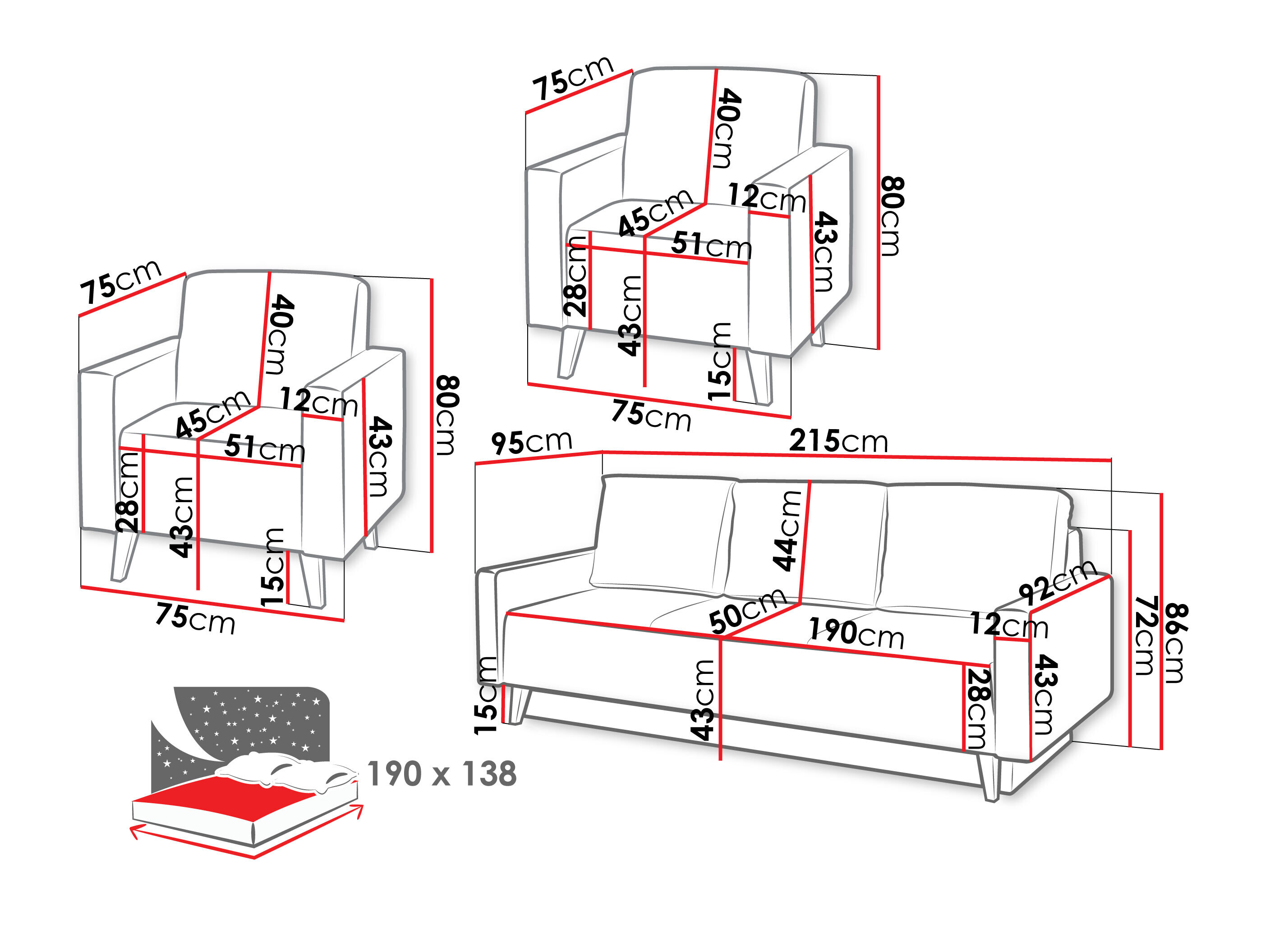 Conjunto de muebles tapizado Delbene 133 (Verita 03)