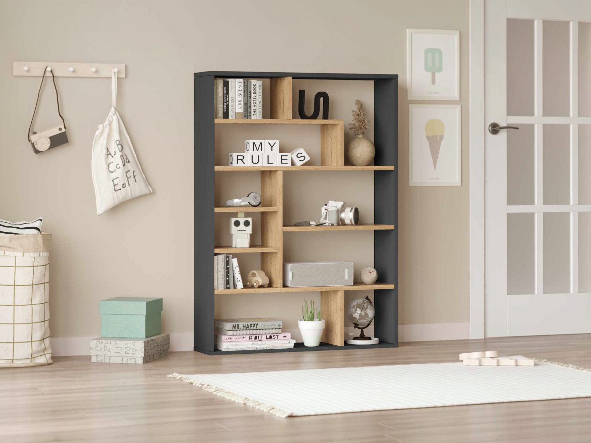 Estantería Kailua 2843 (Antracita + Luminoso madera)