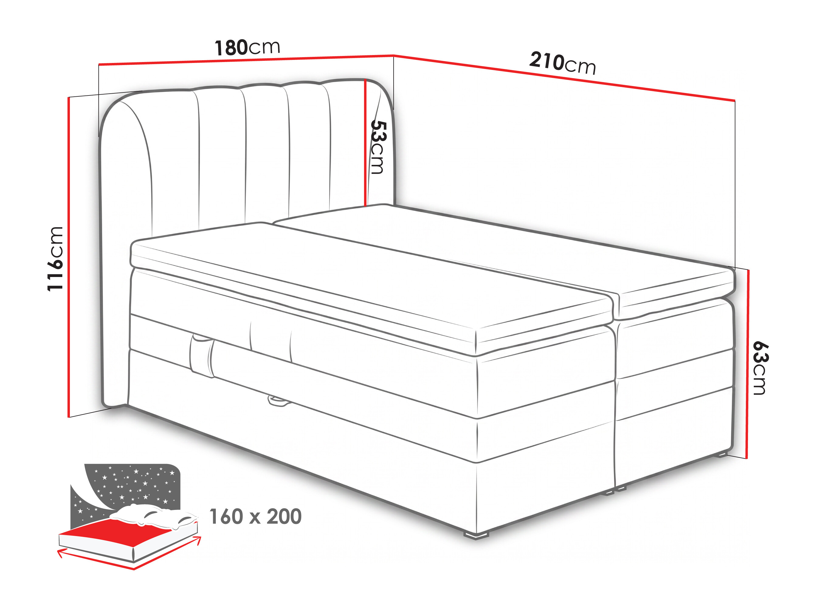 Cama continental Norman 127 (Gris claro)