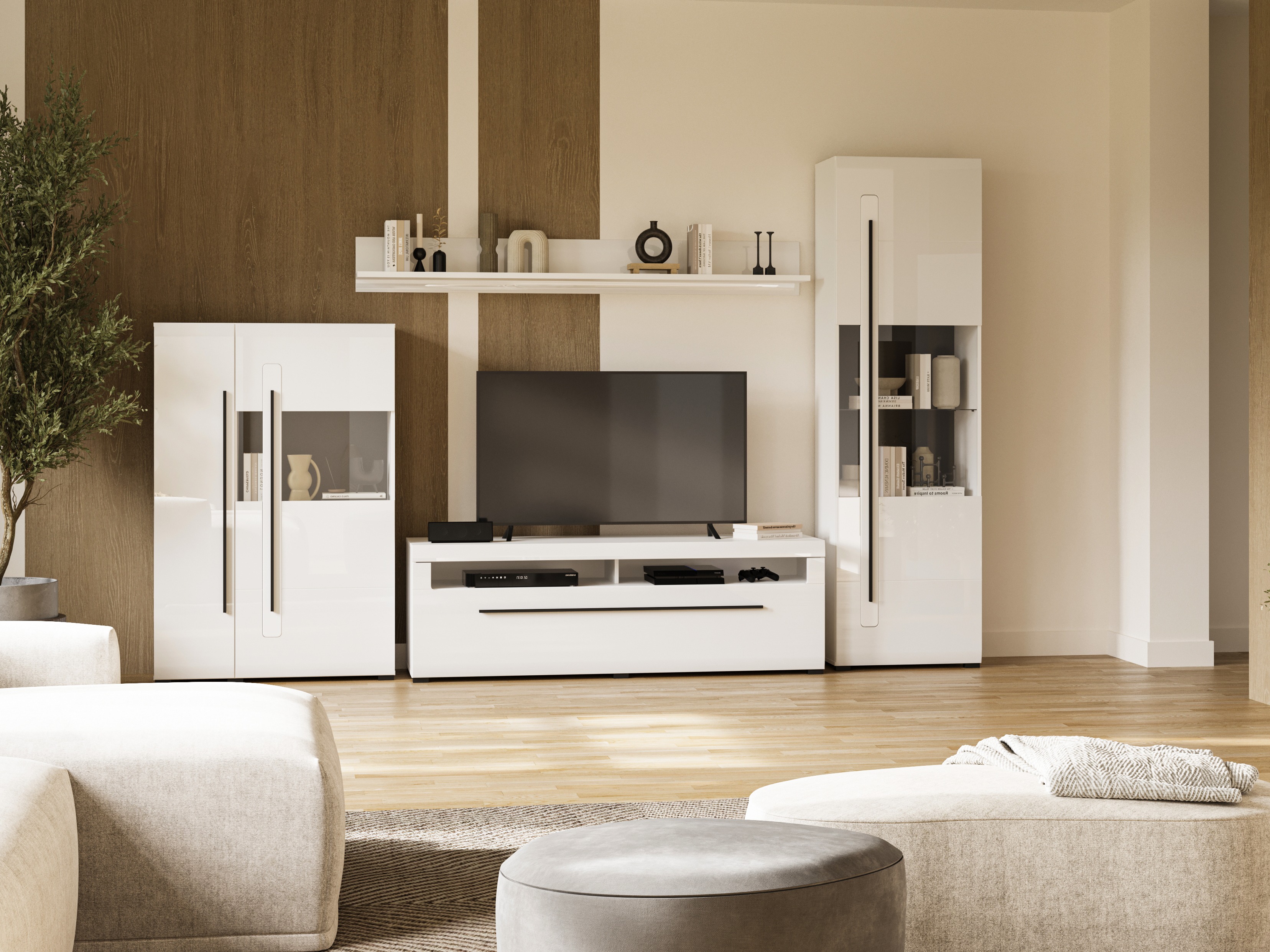 Estantería de pared Ophsalu 101 (Blanco + Blanco brillante)