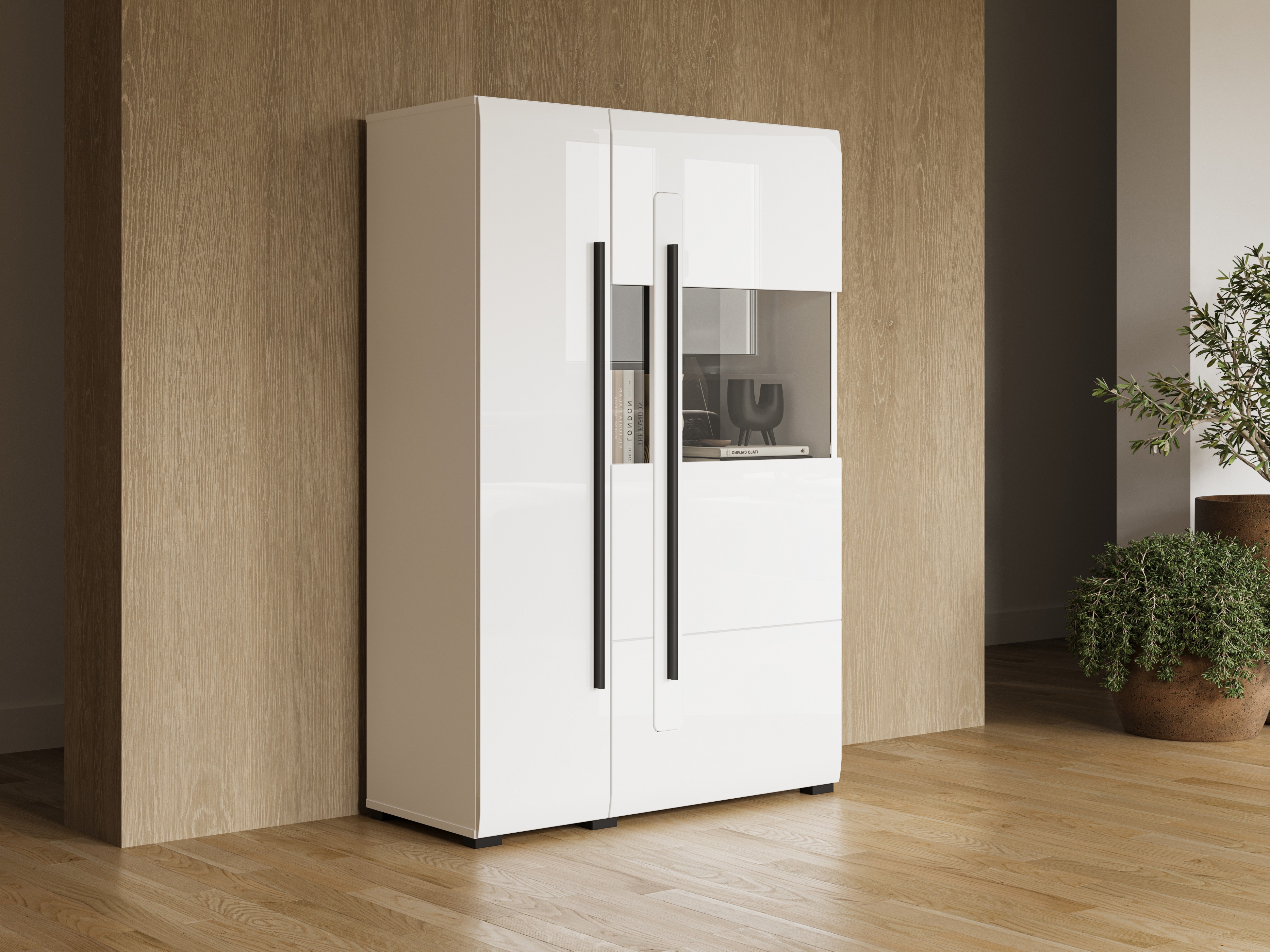 Aparador Ophsalu 105 (Blanco + Blanco brillante)