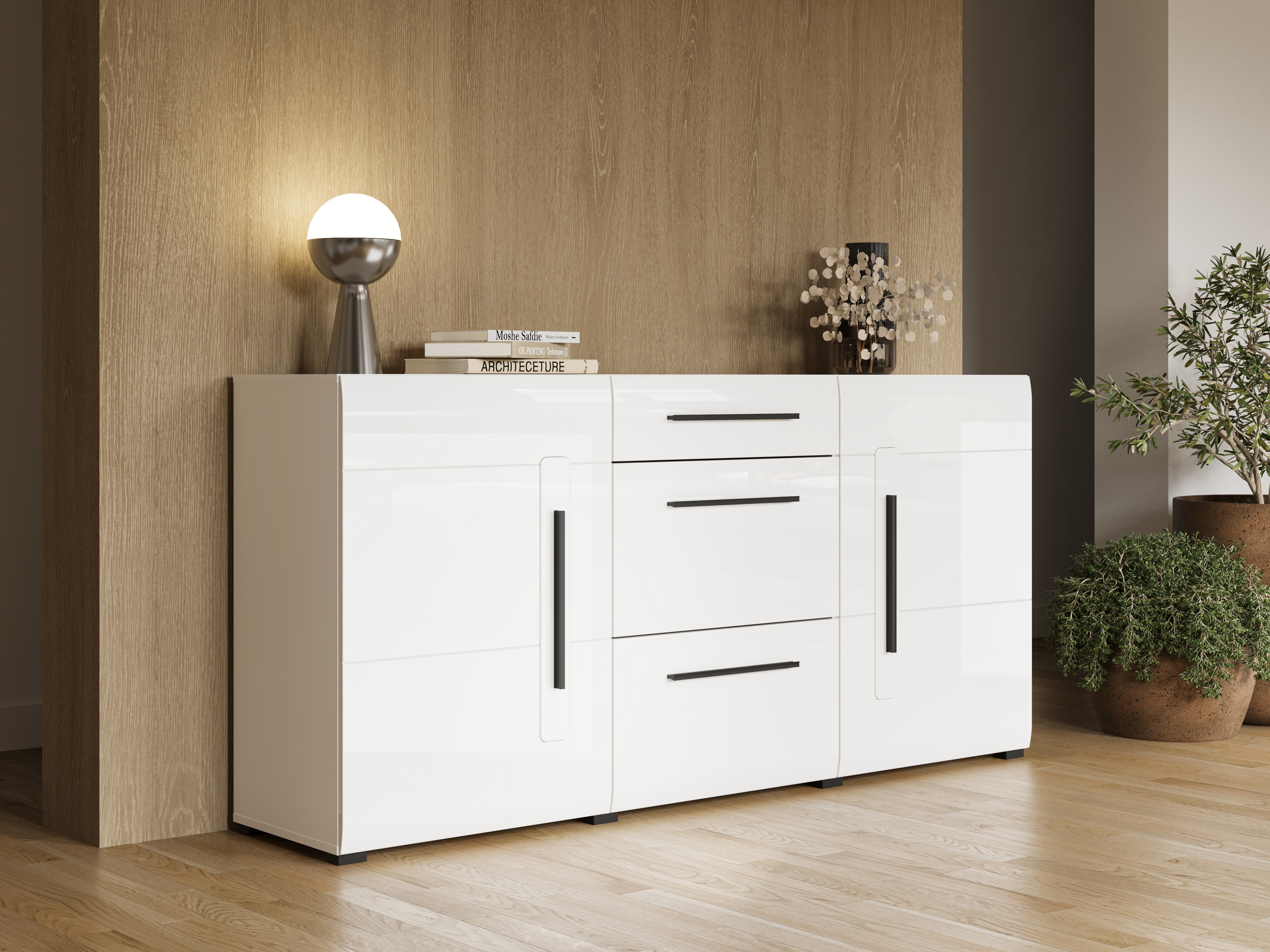Cómoda Ophsalu 108 (Blanco + Blanco brillante)