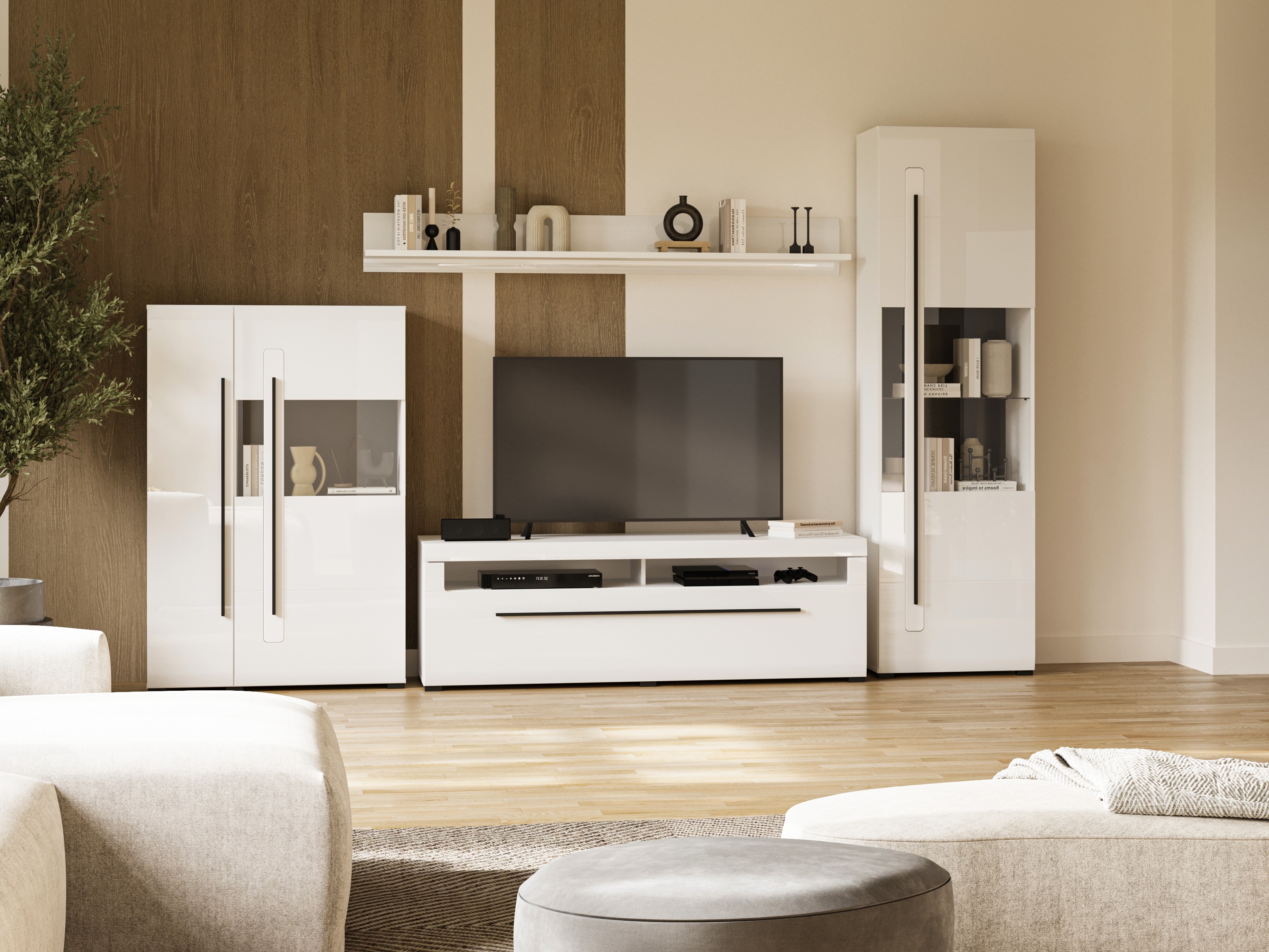 Conjunto de salón Ophsalu 111 (Blanco + Blanco brillante)