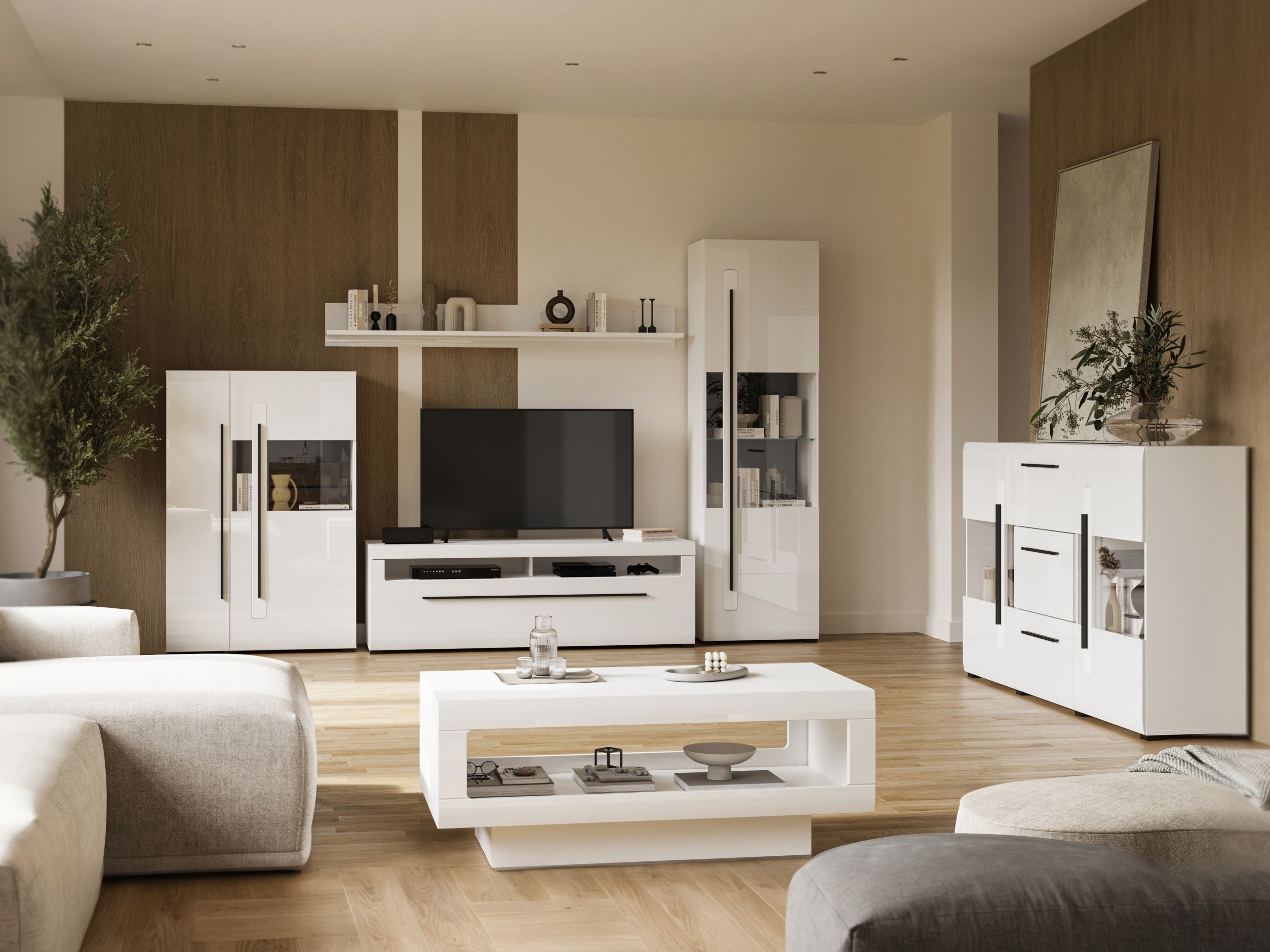 Conjunto de salón Ophsalu 112 (Blanco + Blanco brillante)