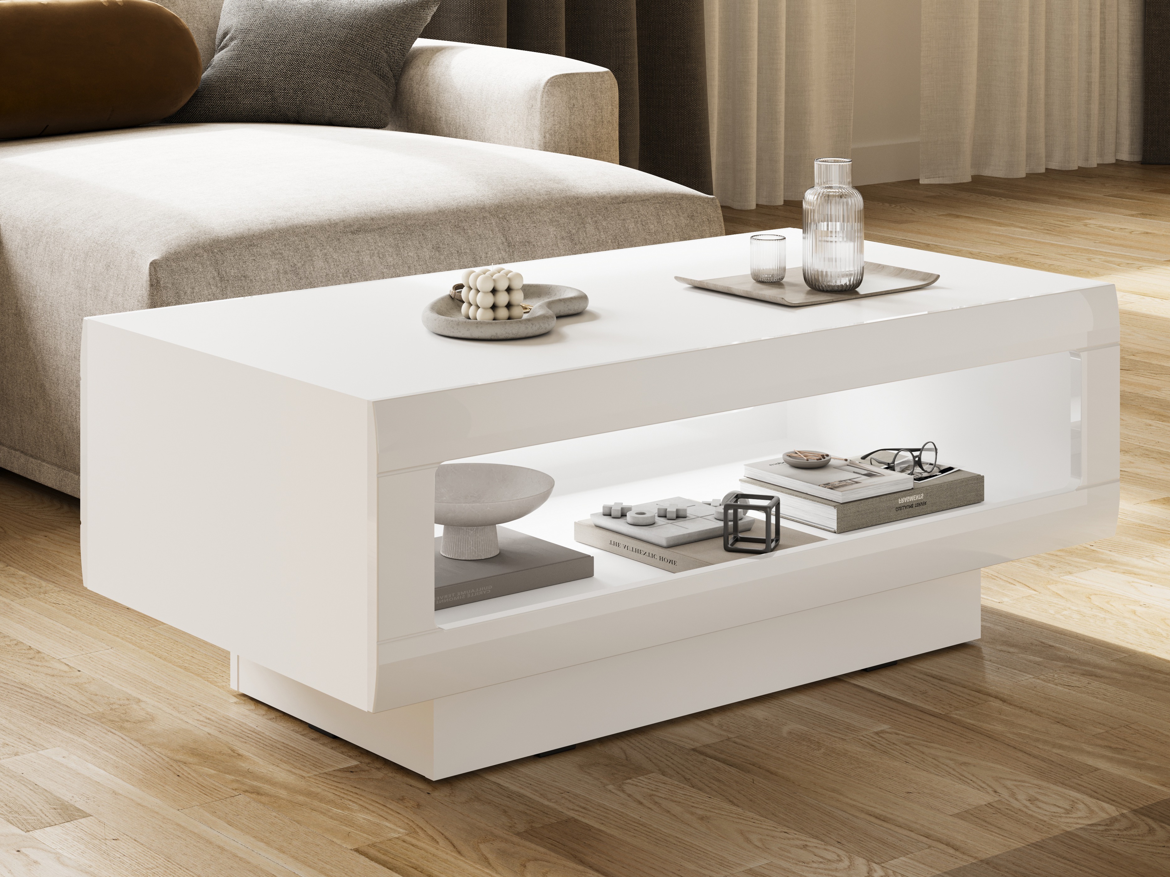 Mesa de centro Ophsalu 102 (Blanco + Blanco brillante)
