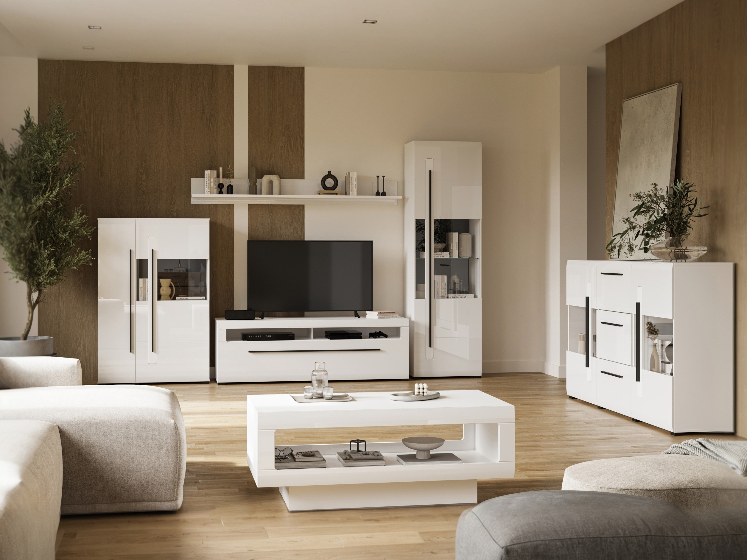 Mesa de centro Ophsalu 102 (Blanco + Blanco brillante)