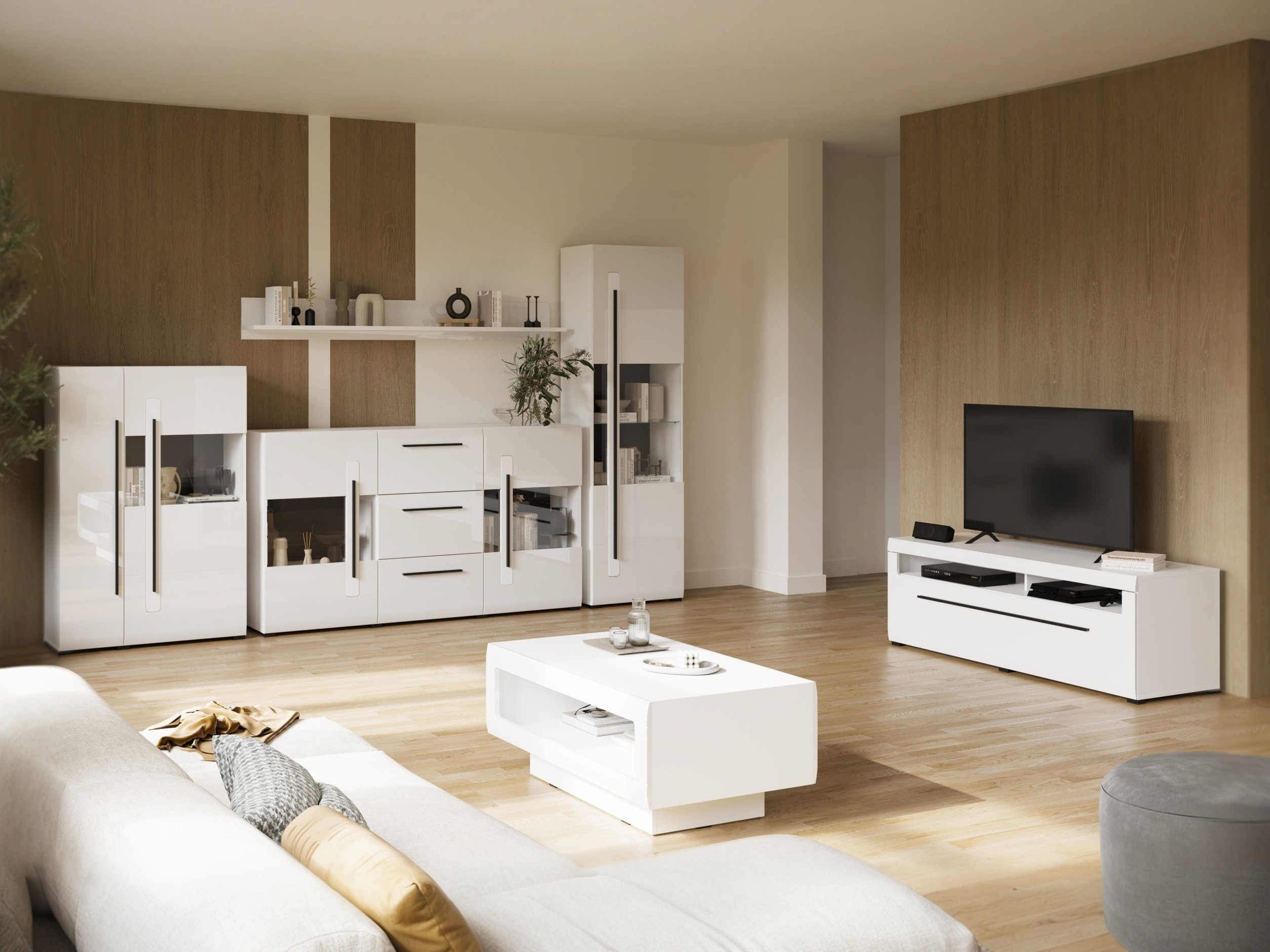 Mueble TV Ophsalu 103 (Blanco + Blanco brillante)