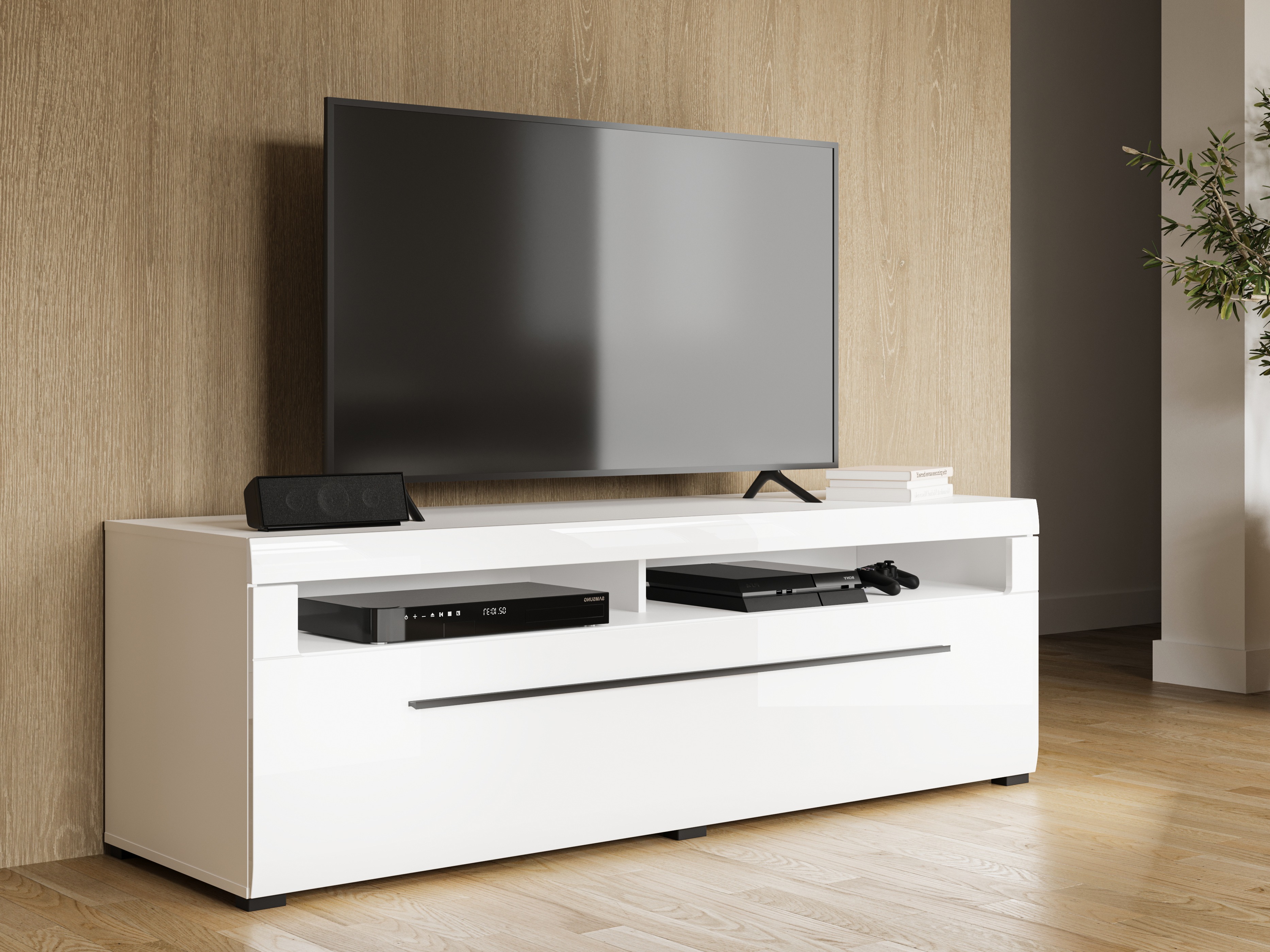 Mueble TV Ophsalu 104 (Blanco + Blanco brillante)