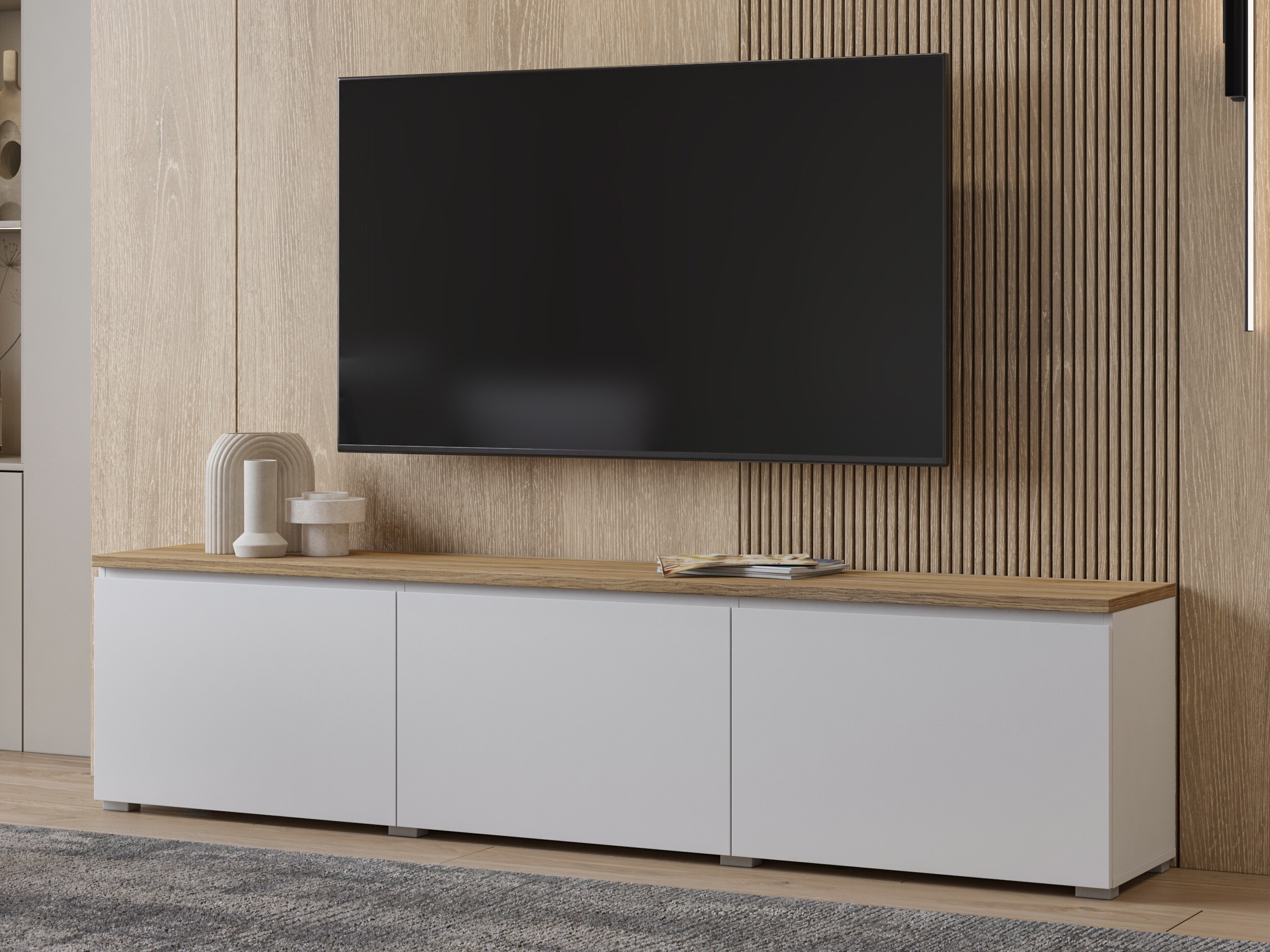 Mueble TV Baletu 113 (Blanco + Roble)