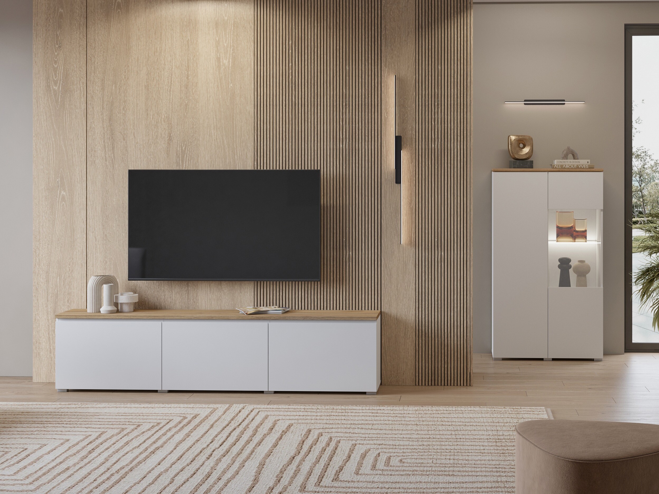 Mueble TV Baletu 113 (Blanco + Roble)