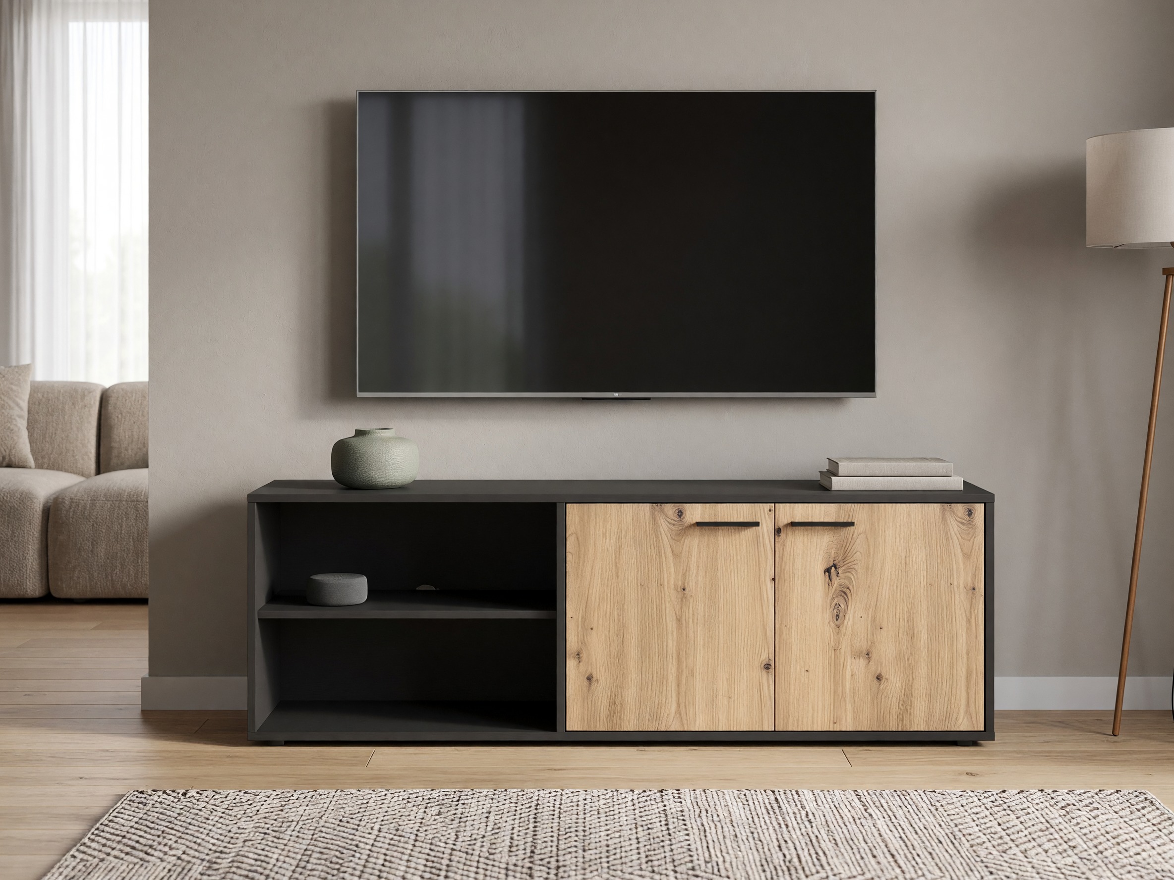 Mueble TV Ontario 245 (Antracita + Roble Artisan)
