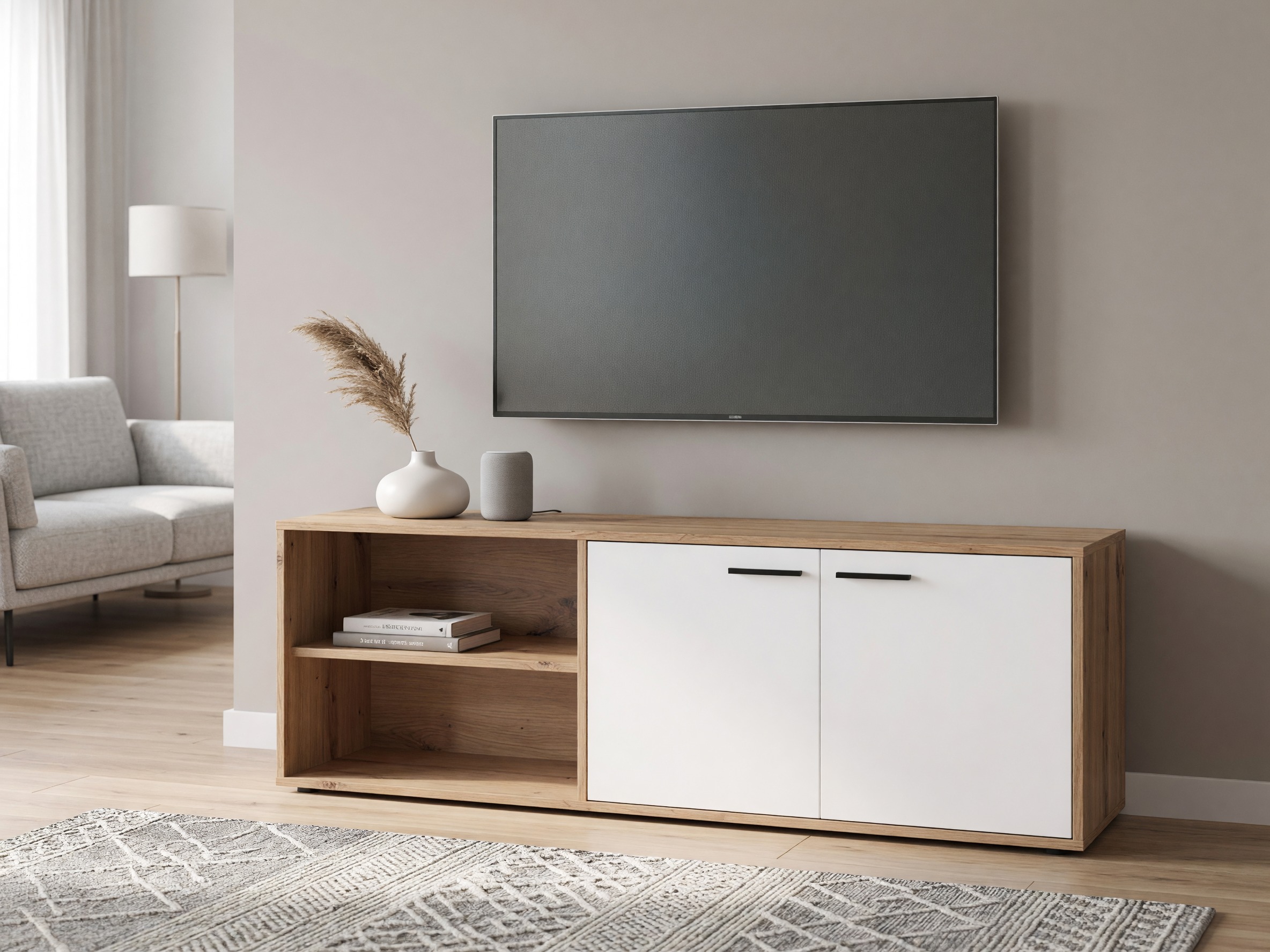 Mueble TV Ontario 245 (Blanco + Roble Artisan)