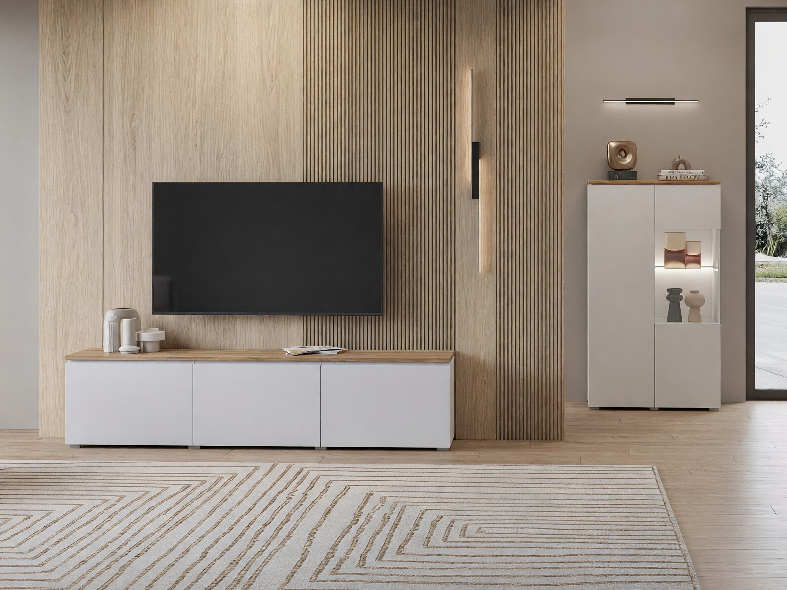 Conjunto de salón Baletu 114 (Blanco + Roble)