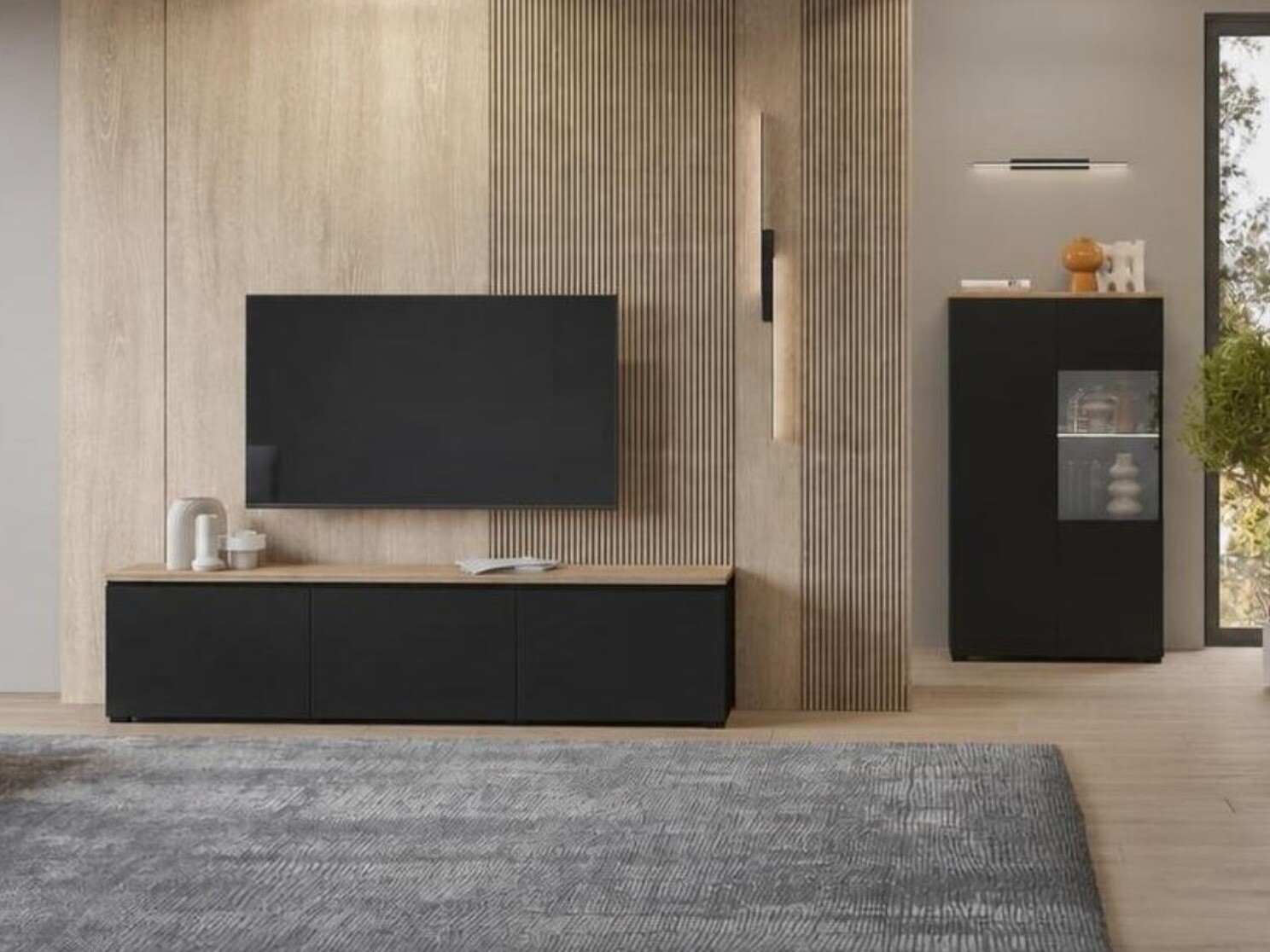 Conjunto de salón Baletu 114 (Negro + Roble)