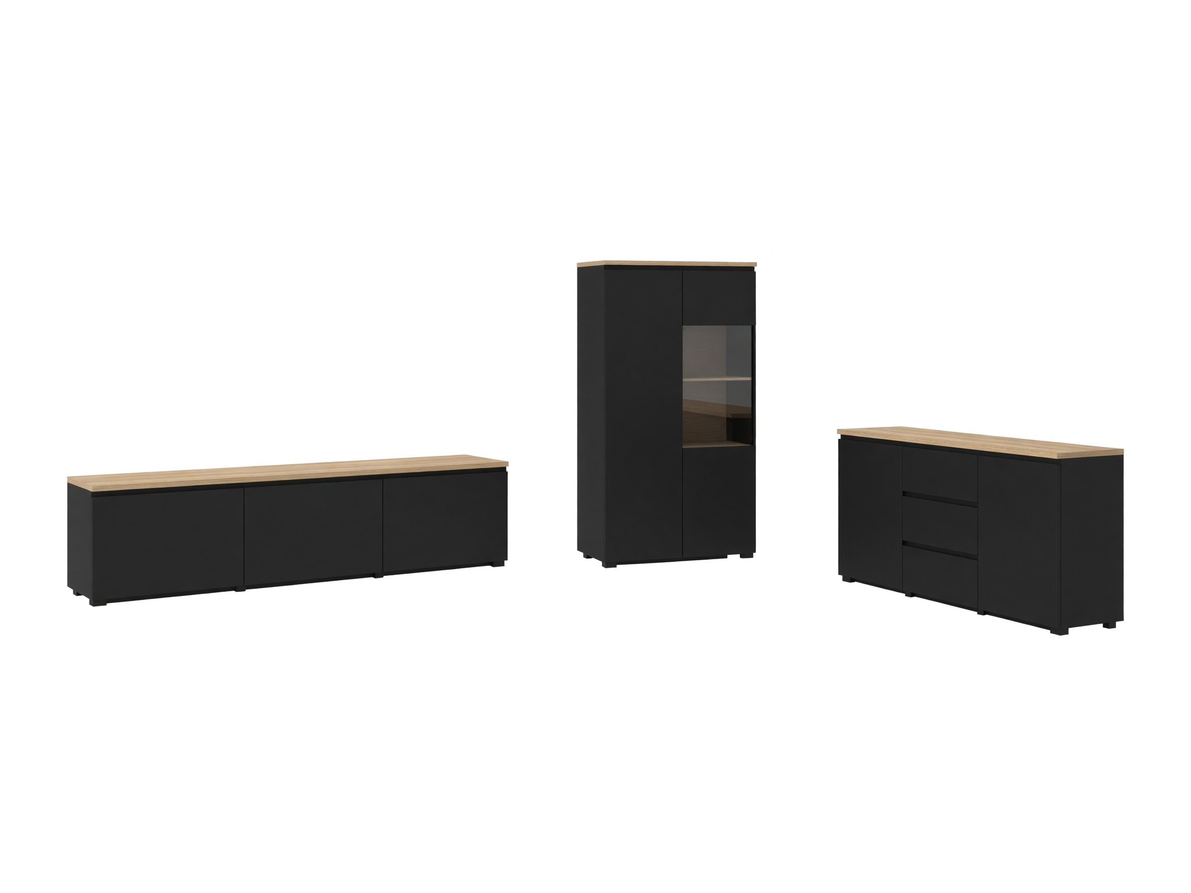 Conjunto de salón Baletu 114 (Negro + Roble)