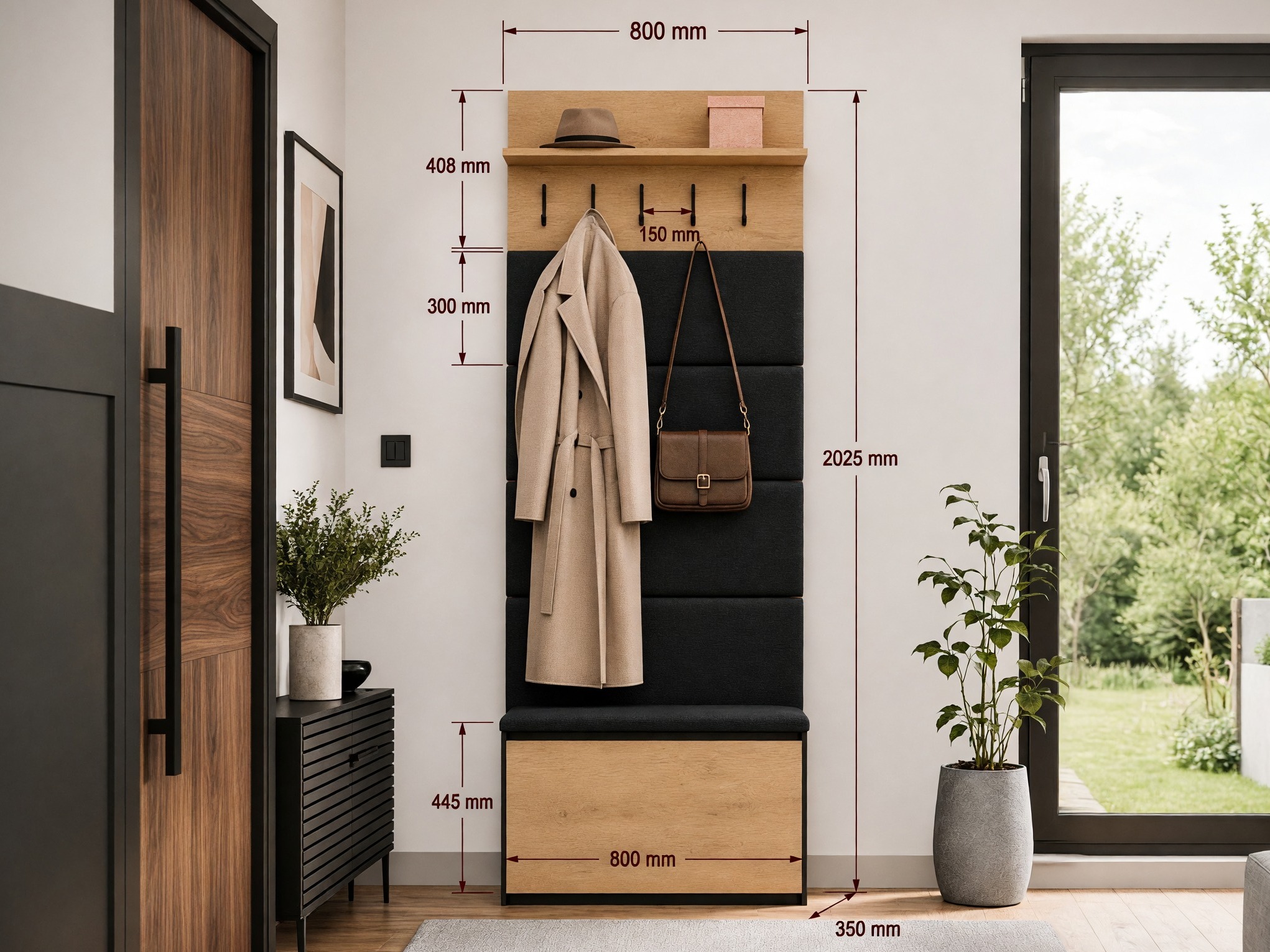 Conjunto para recibidor Mandeville 404 (Roble Artisan + Negro)