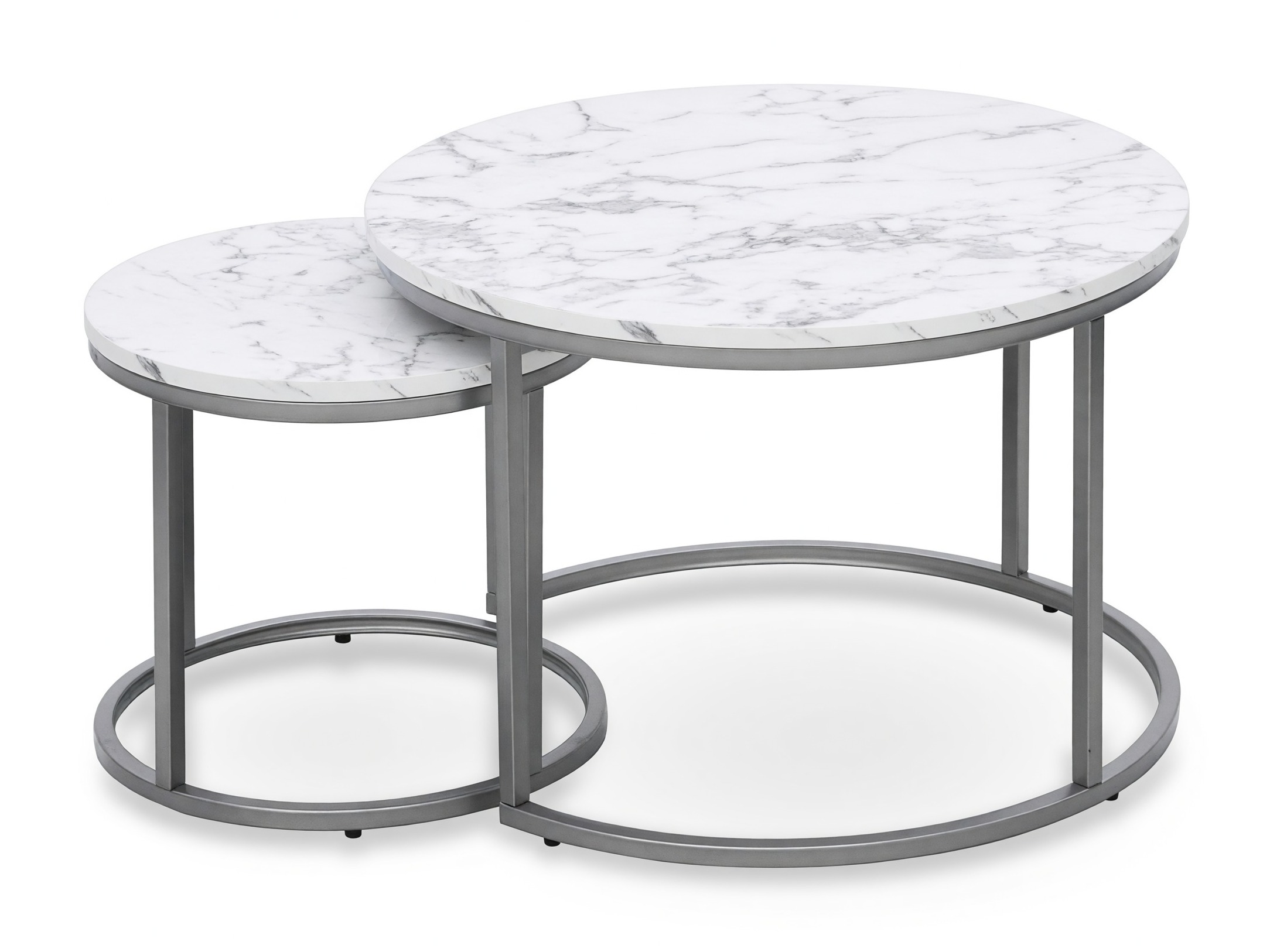 Conjunto mesa de centro Houston 2213 (Mármol blanco + Plata)