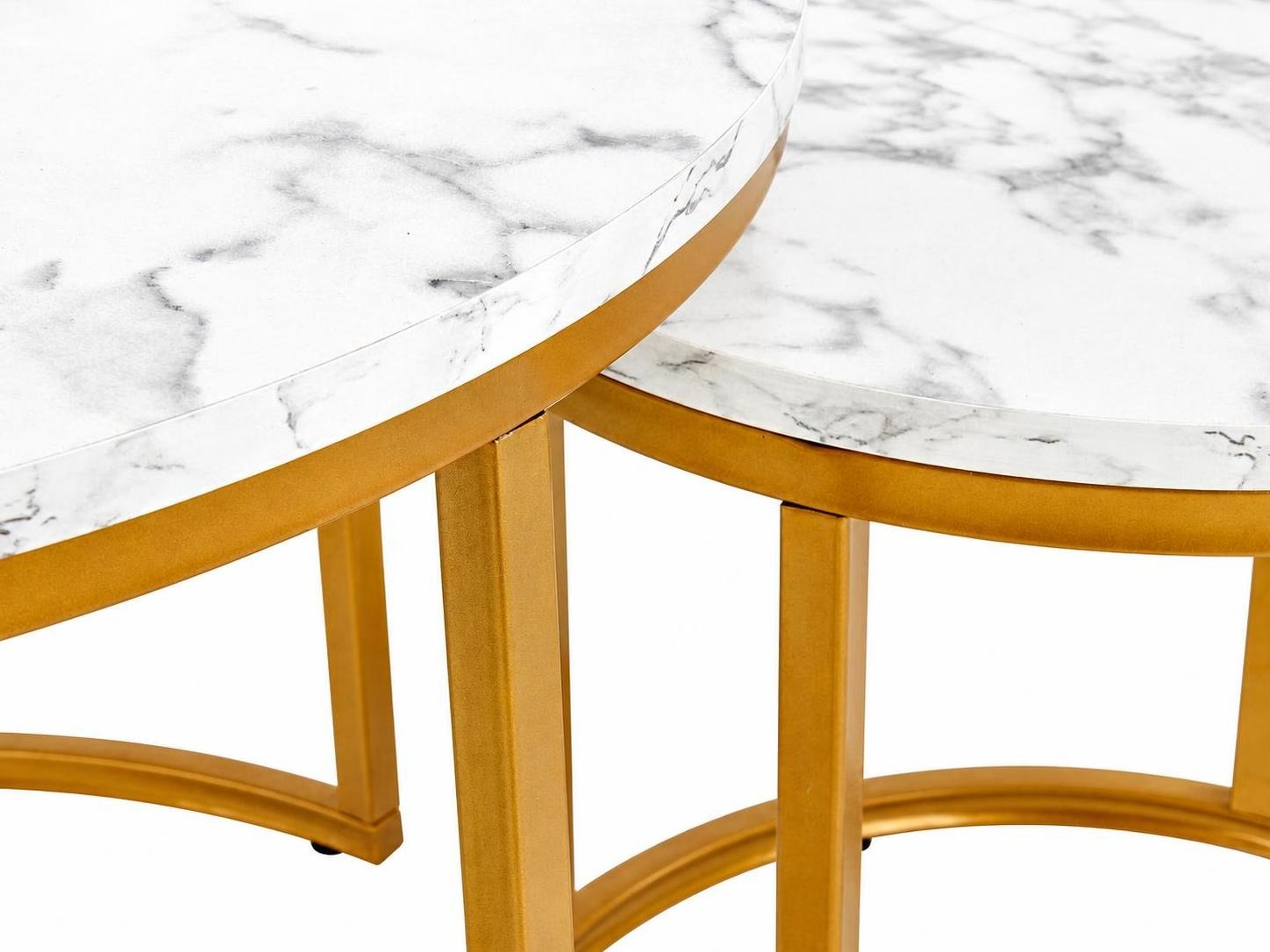 Conjunto mesa de centro Houston 2213 (Mármol blanco + Dorado)