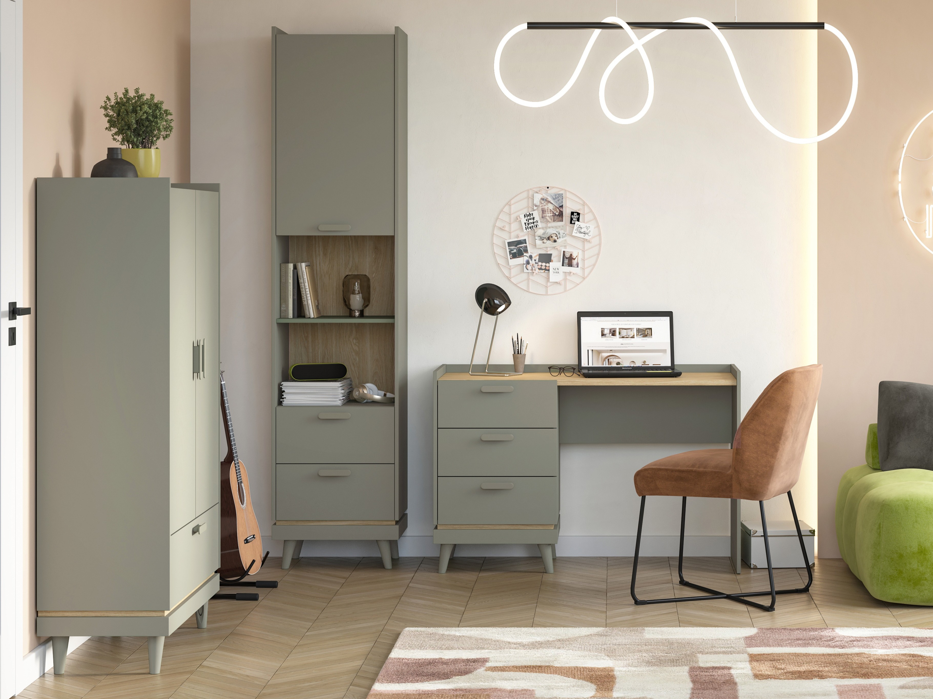 Mesa de oficina Fertalu 103 (Verde + Roble)