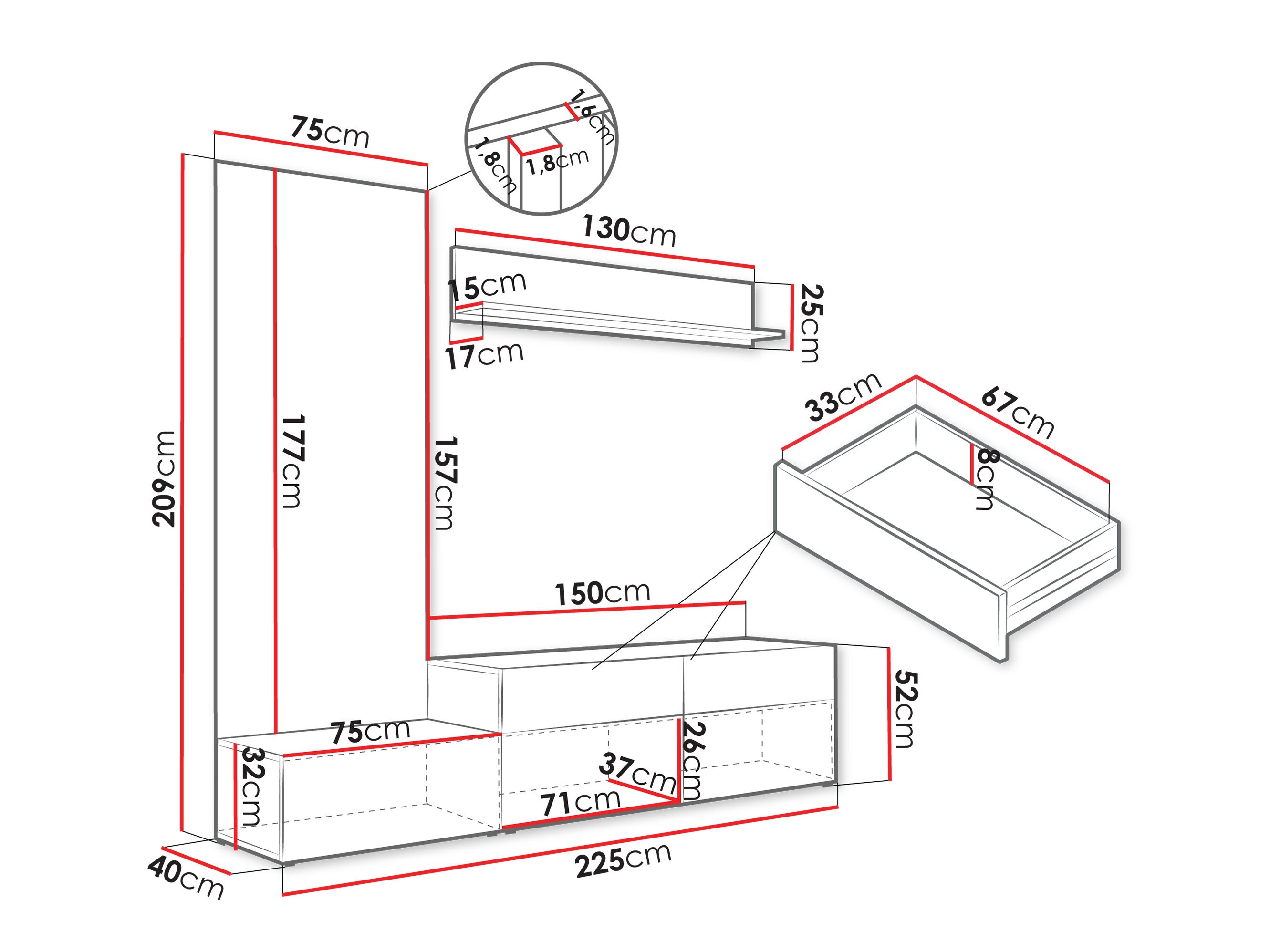 Conjunto de salón Comfivo Munium I (Blanco + Roble)