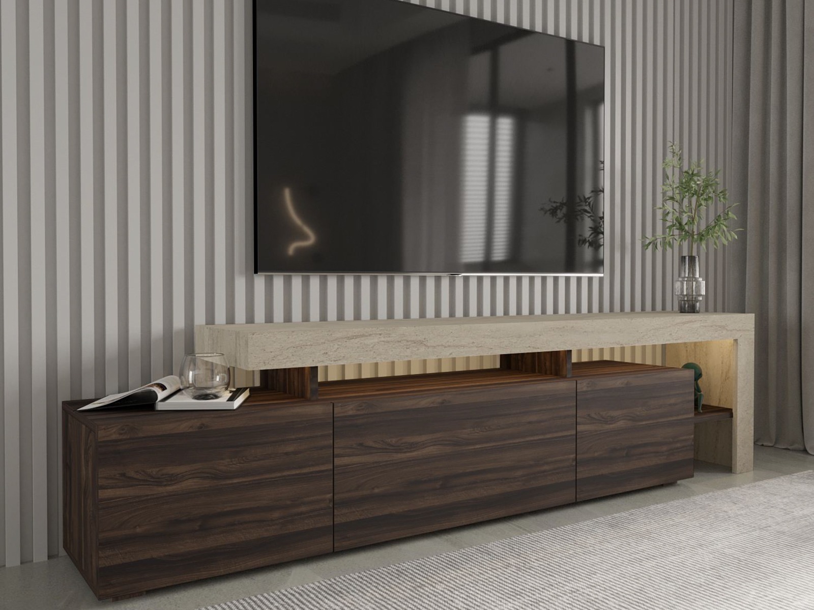 Mueble TV Kailua 292 (Nogal + Travertino claro)