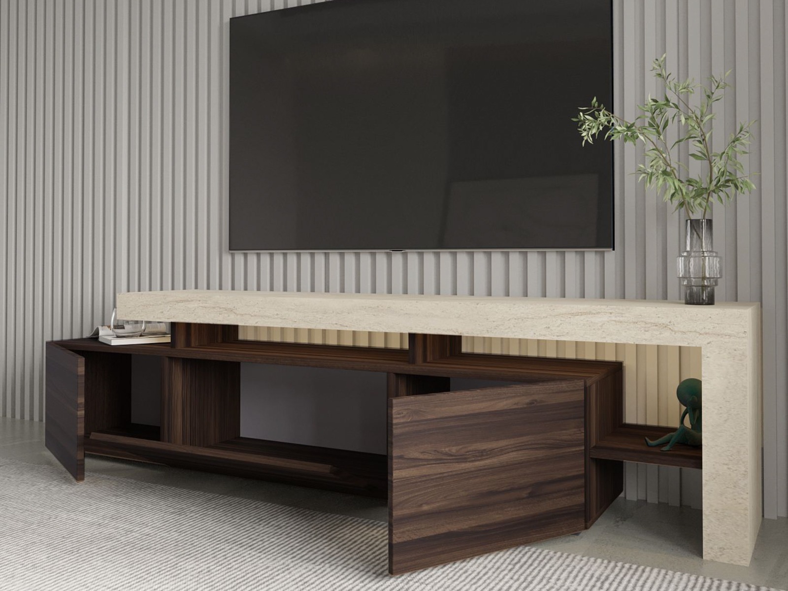Mueble TV Kailua 292 (Nogal + Travertino claro)
