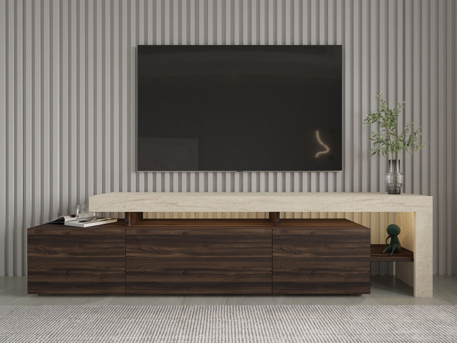 Mueble TV Kailua 292 (Nogal + Travertino claro)