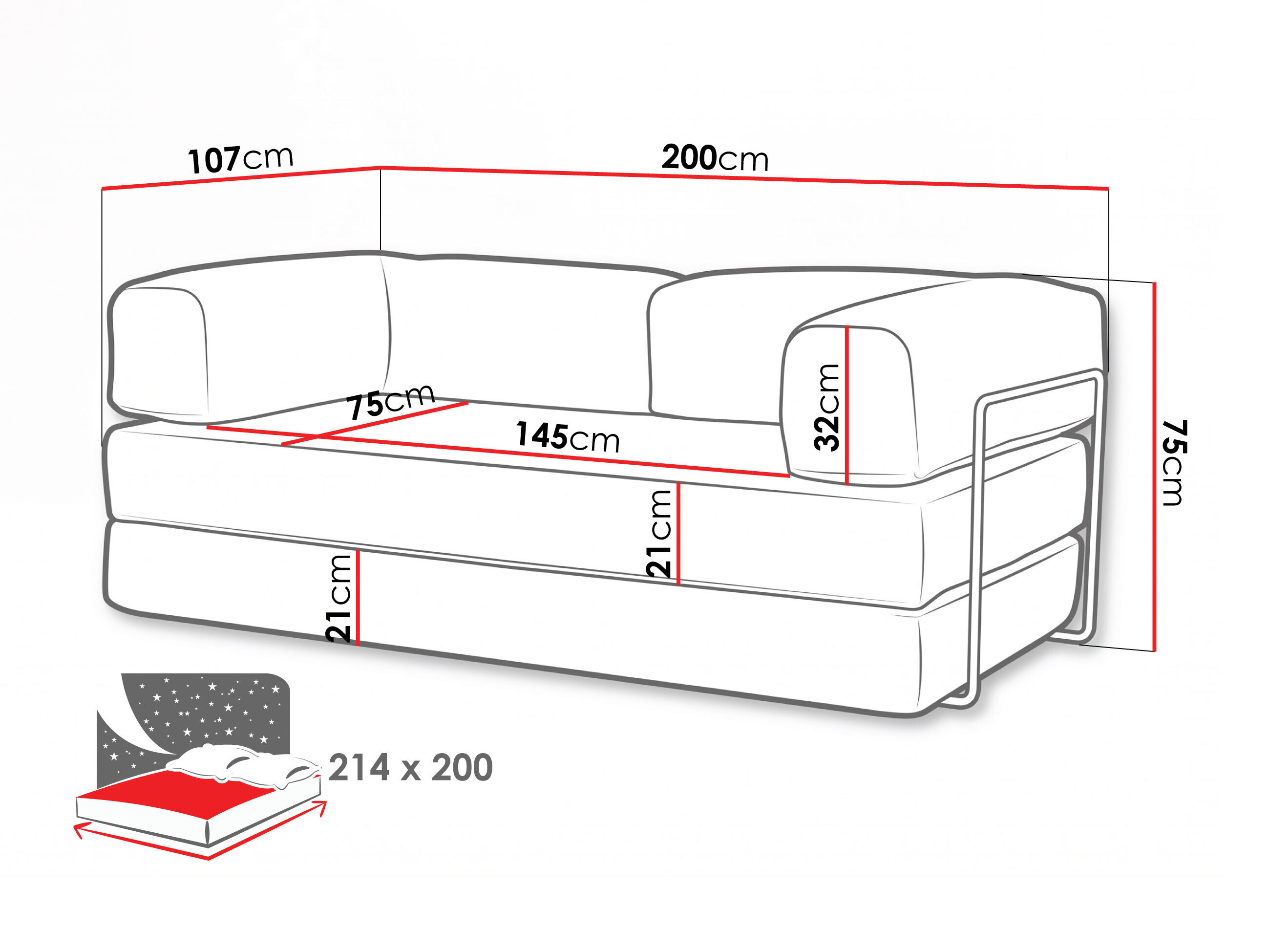 Sofá cama Carson 147 (Cruz 39)