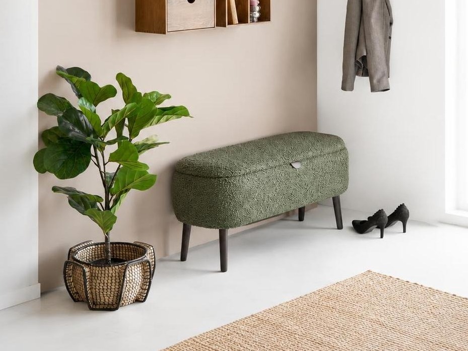 Banco tapizado Brea 344 (Verde + Madera oscura)