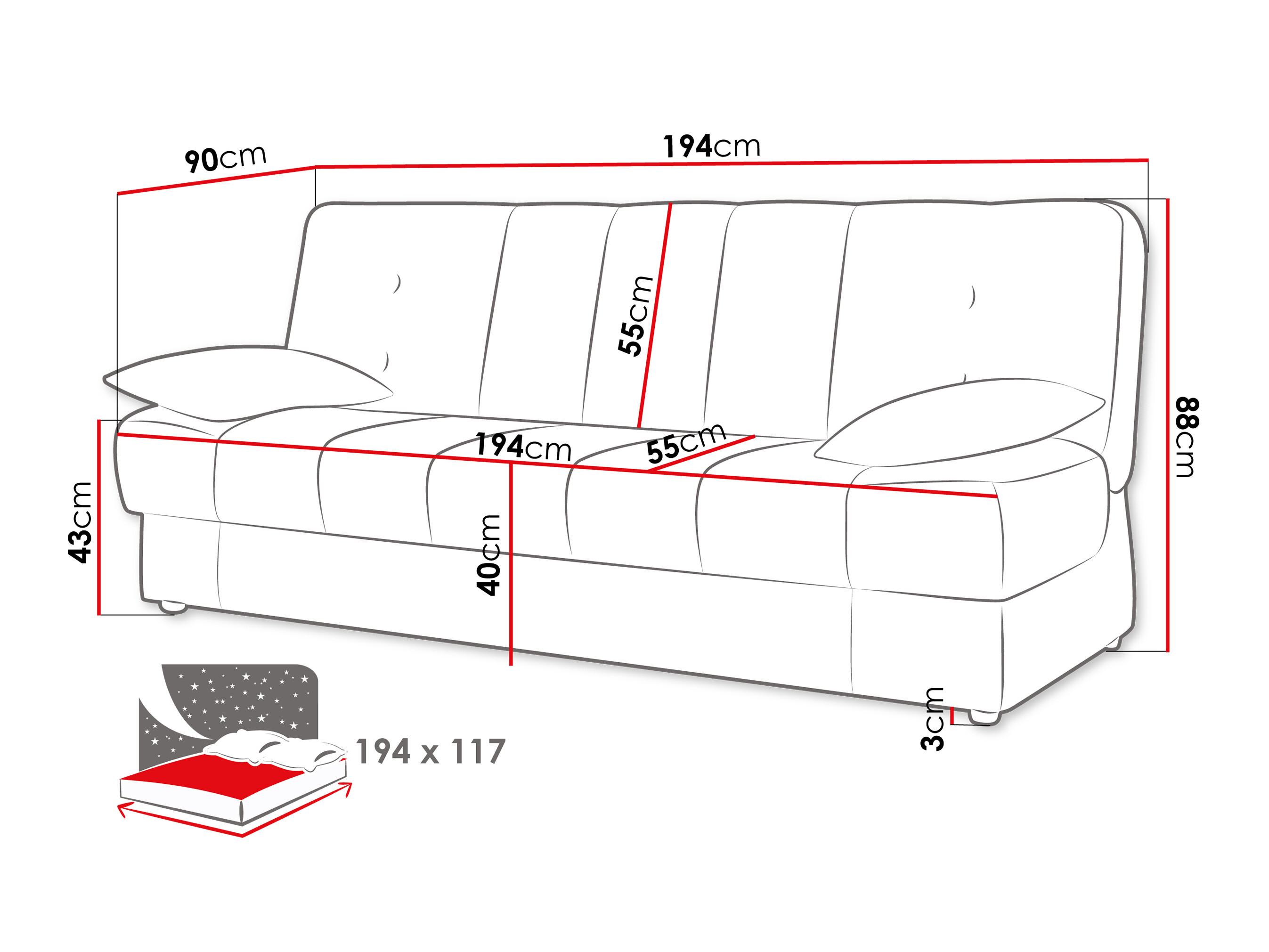 Sofá cama Columbus 120 (Neve 90)