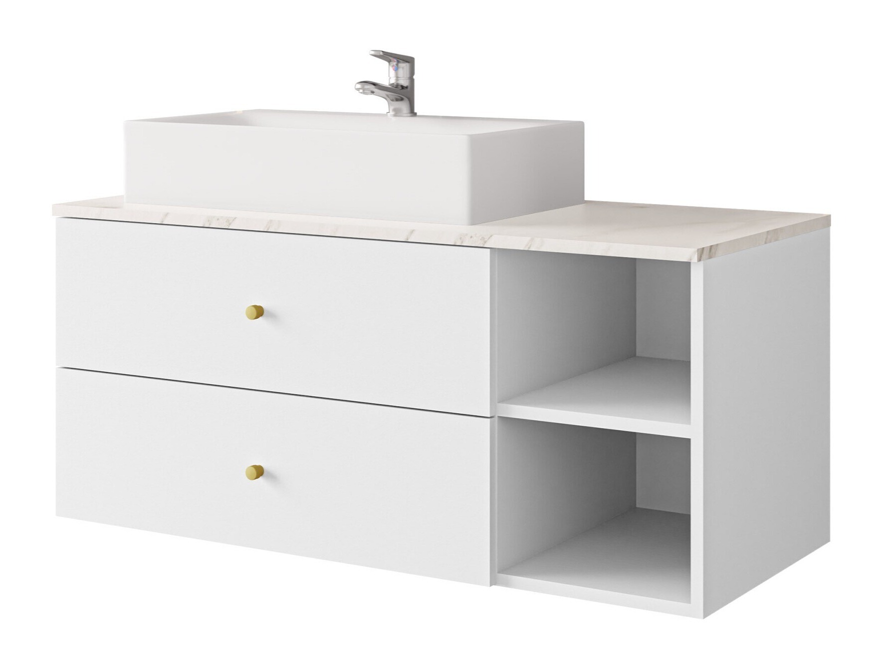 Armario de baño colgante para lavabo Salus (Blanco + Mármol blanco)