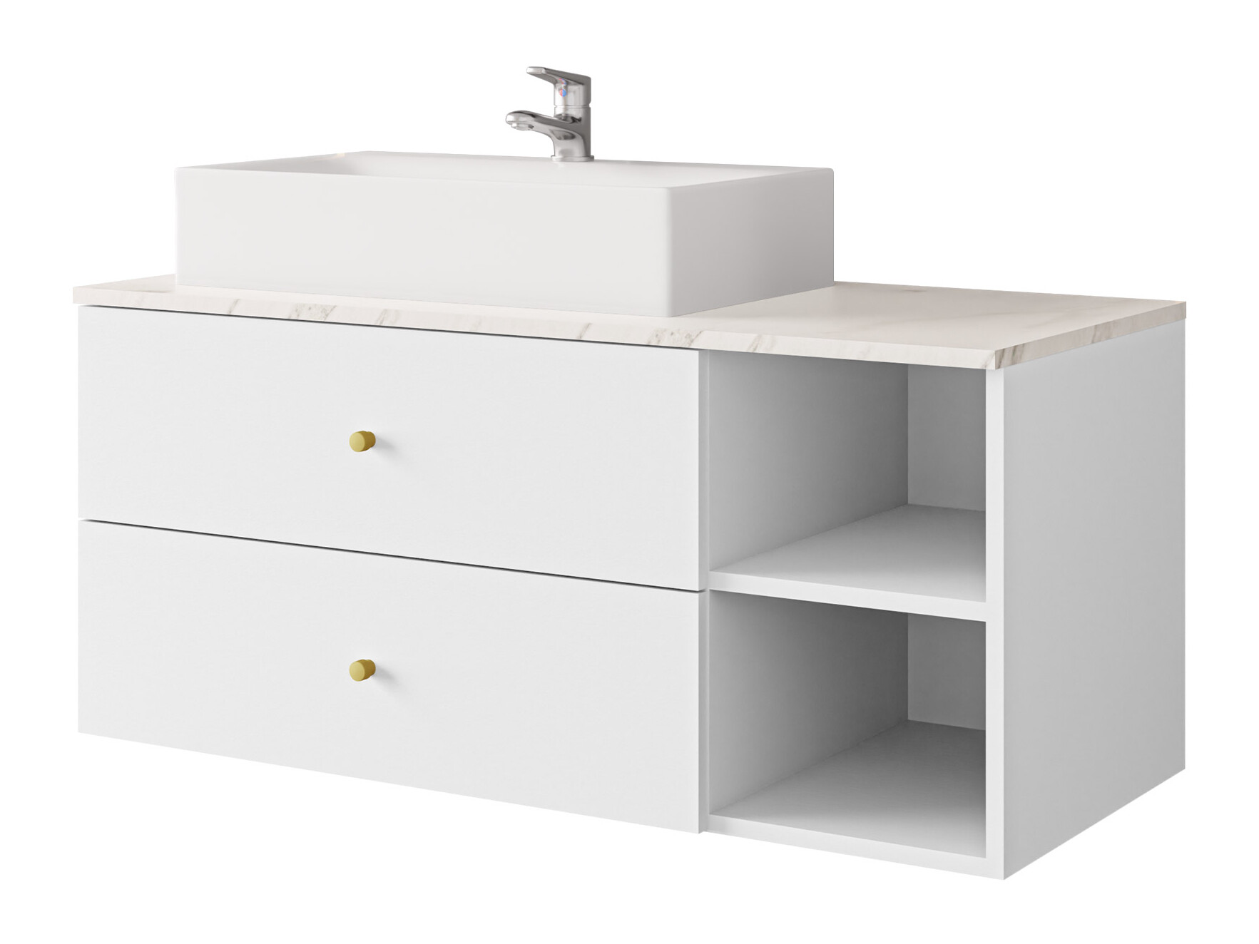 Armario de baño colgante para lavabo Salus (Blanco + Mármol blanco)