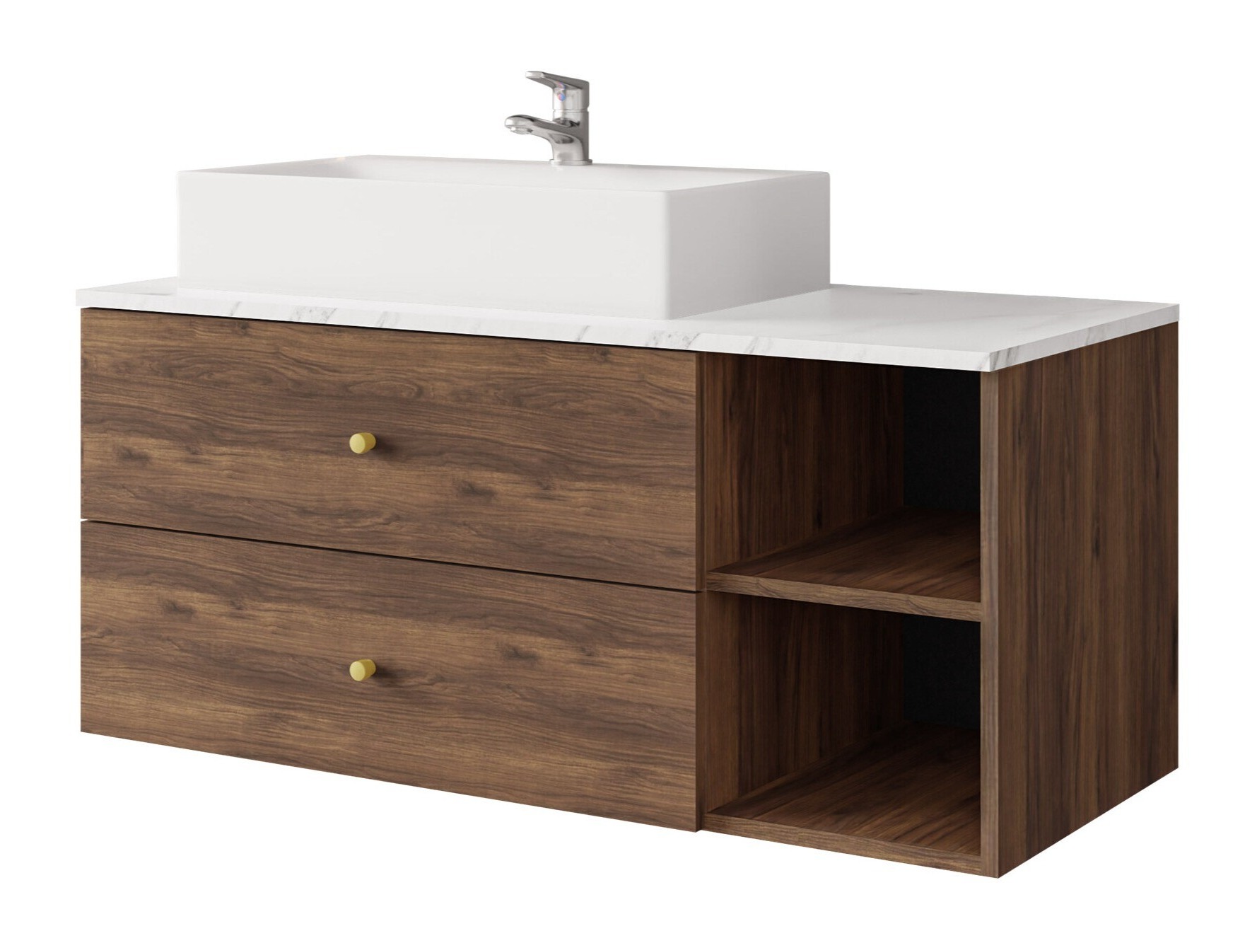Armario de baño colgante para lavabo Salus (Nogal + Mármol blanco)