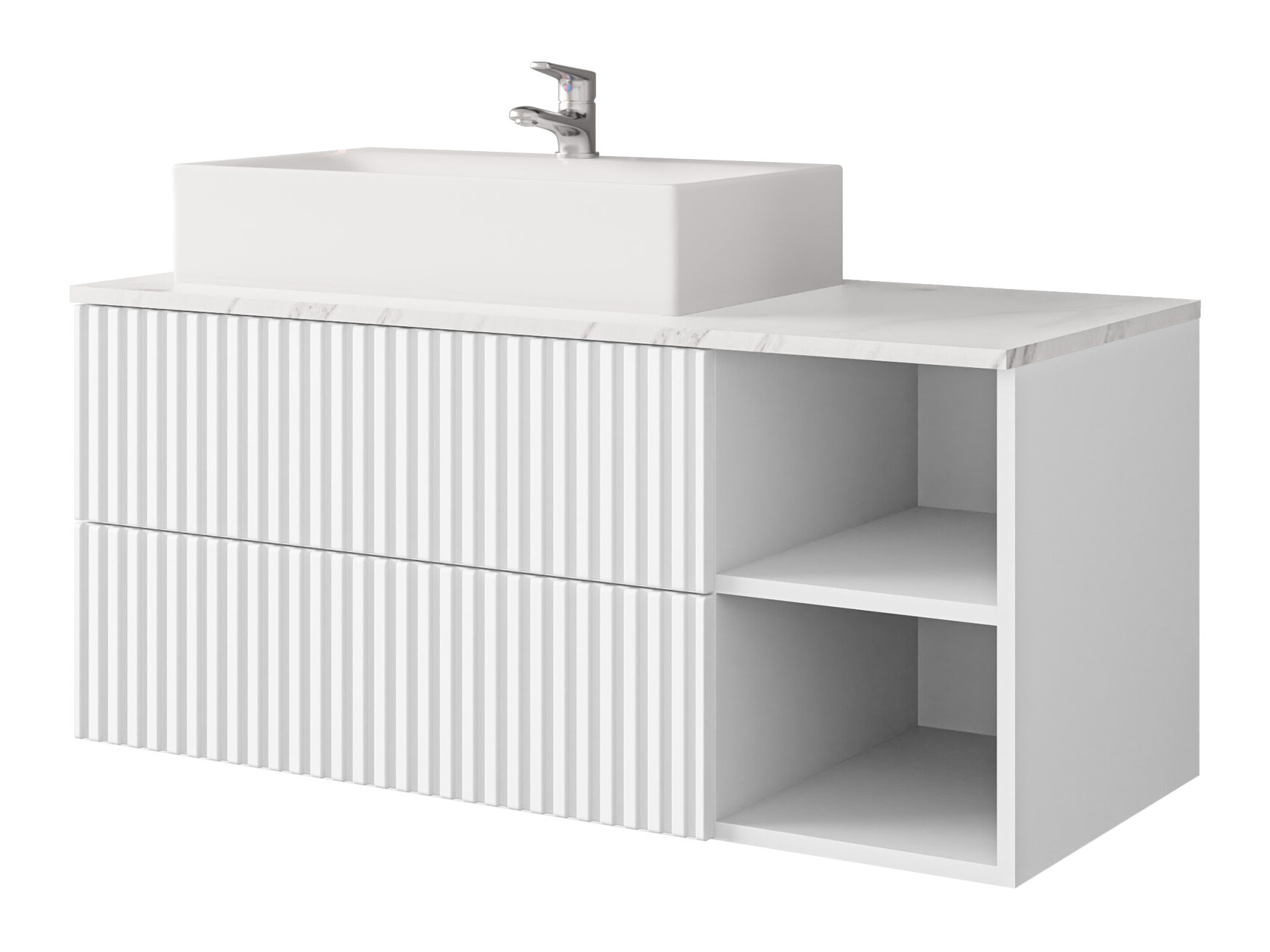 Armario de baño colgante para lavabo Nauta (Blanco + Mármol blanco)