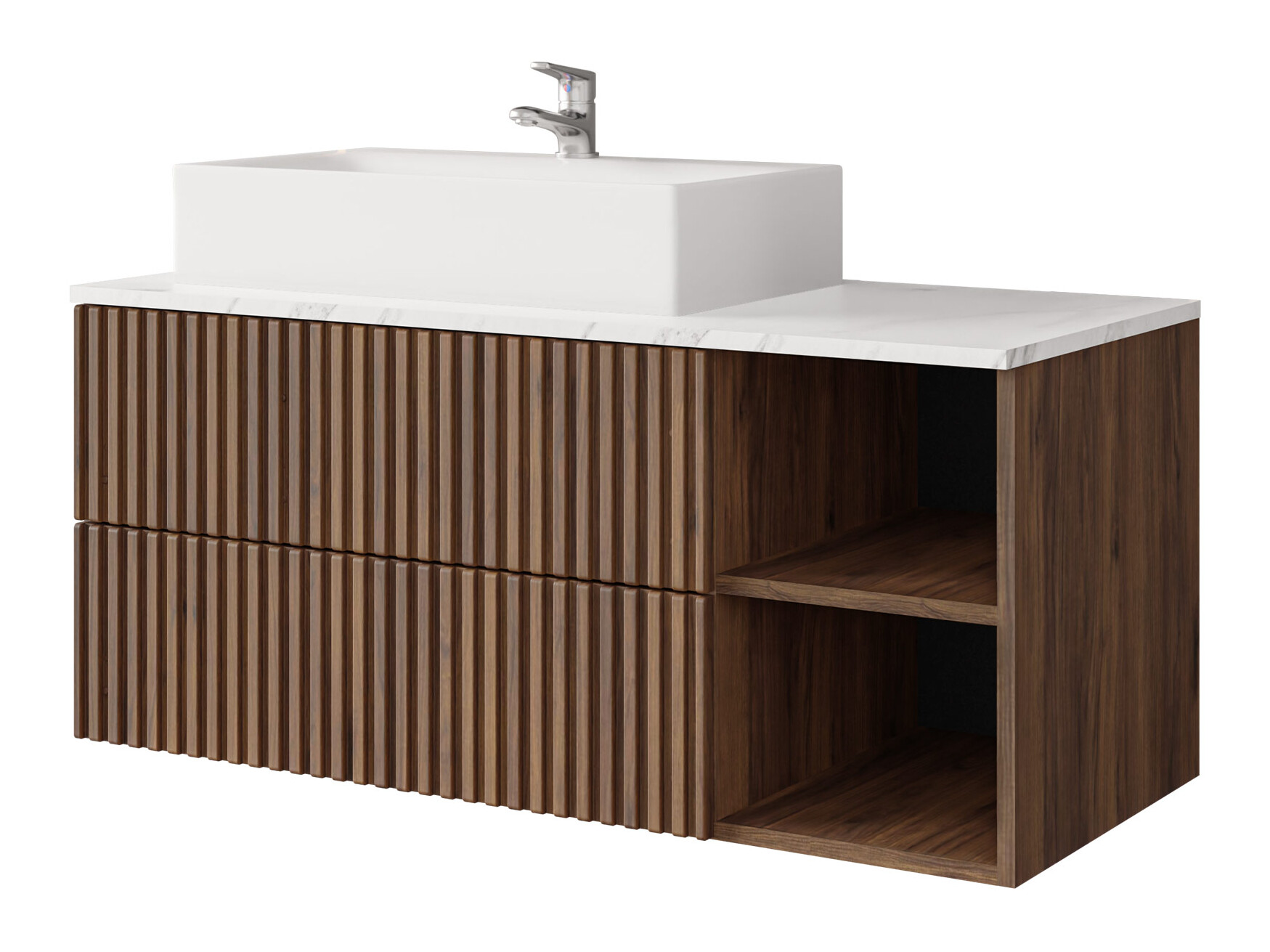 Armario de baño colgante para lavabo Nauta (Nogal + Mármol blanco)
