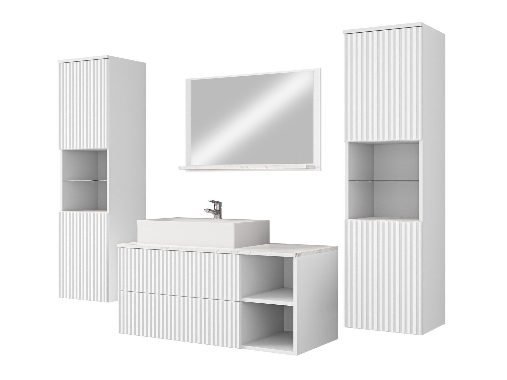 Conjunto de mueble de baño Nauta II (Blanco + Mármol blanco)